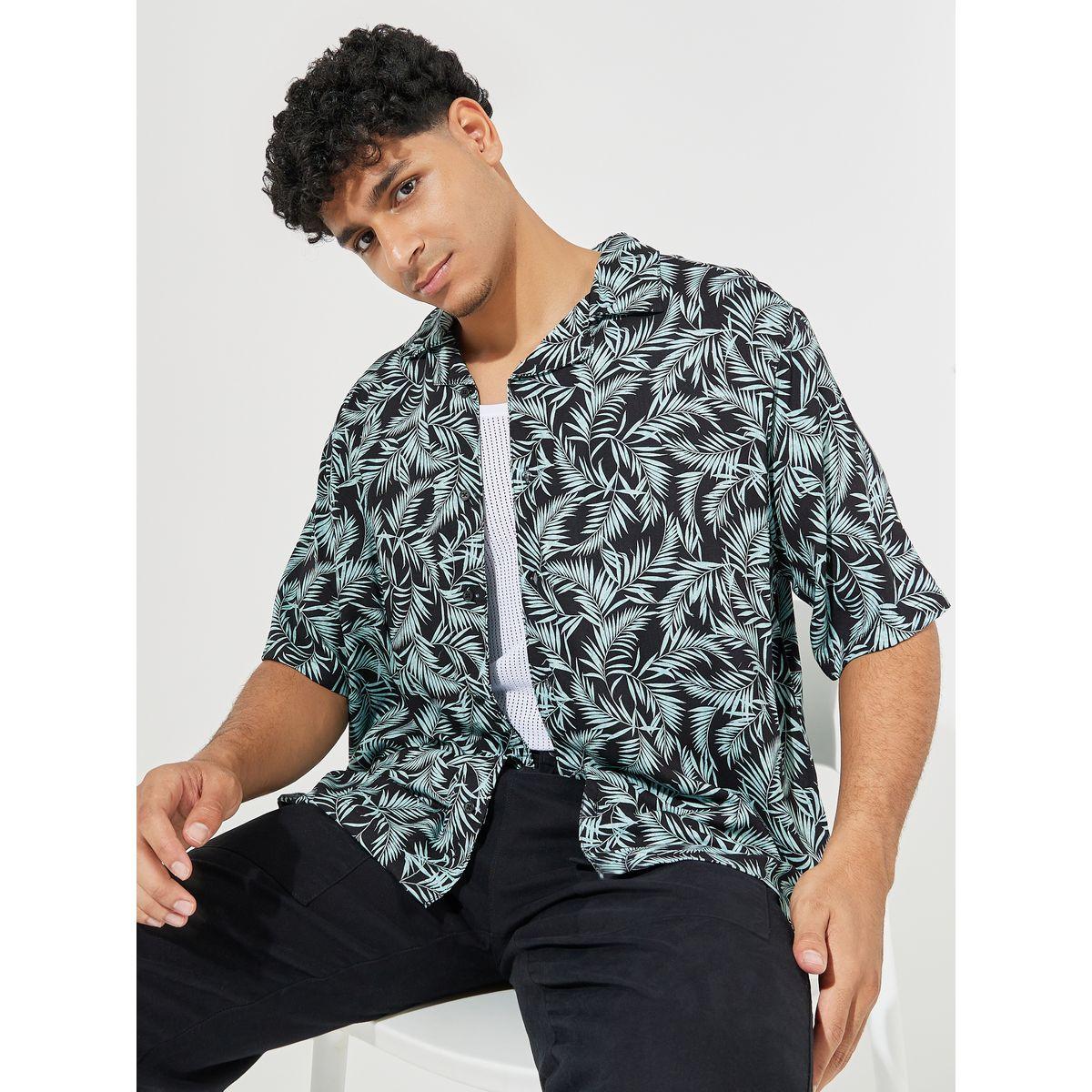 Styli All Over Leaf Print Resort Collar Relaxed Fit Shirt-men-clothing-shirts-image-1
