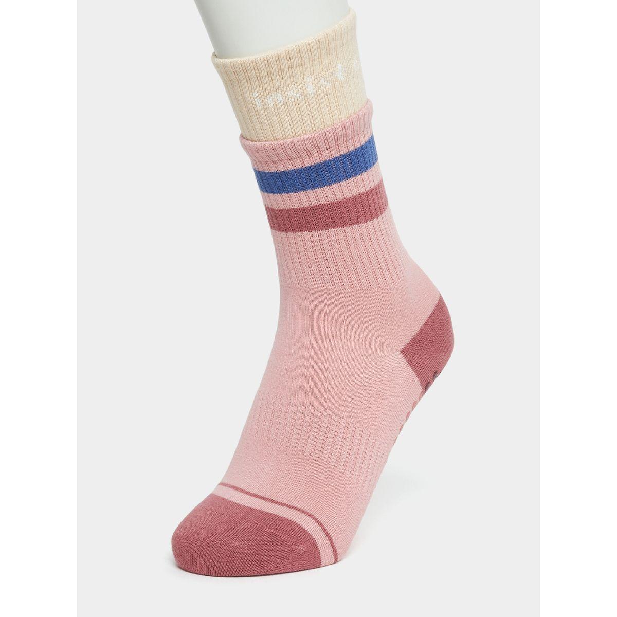 Styli Active Color Block Striped Detail Silicon Pad Base Crew Yoga Socks-women-socksandstockings-image-1