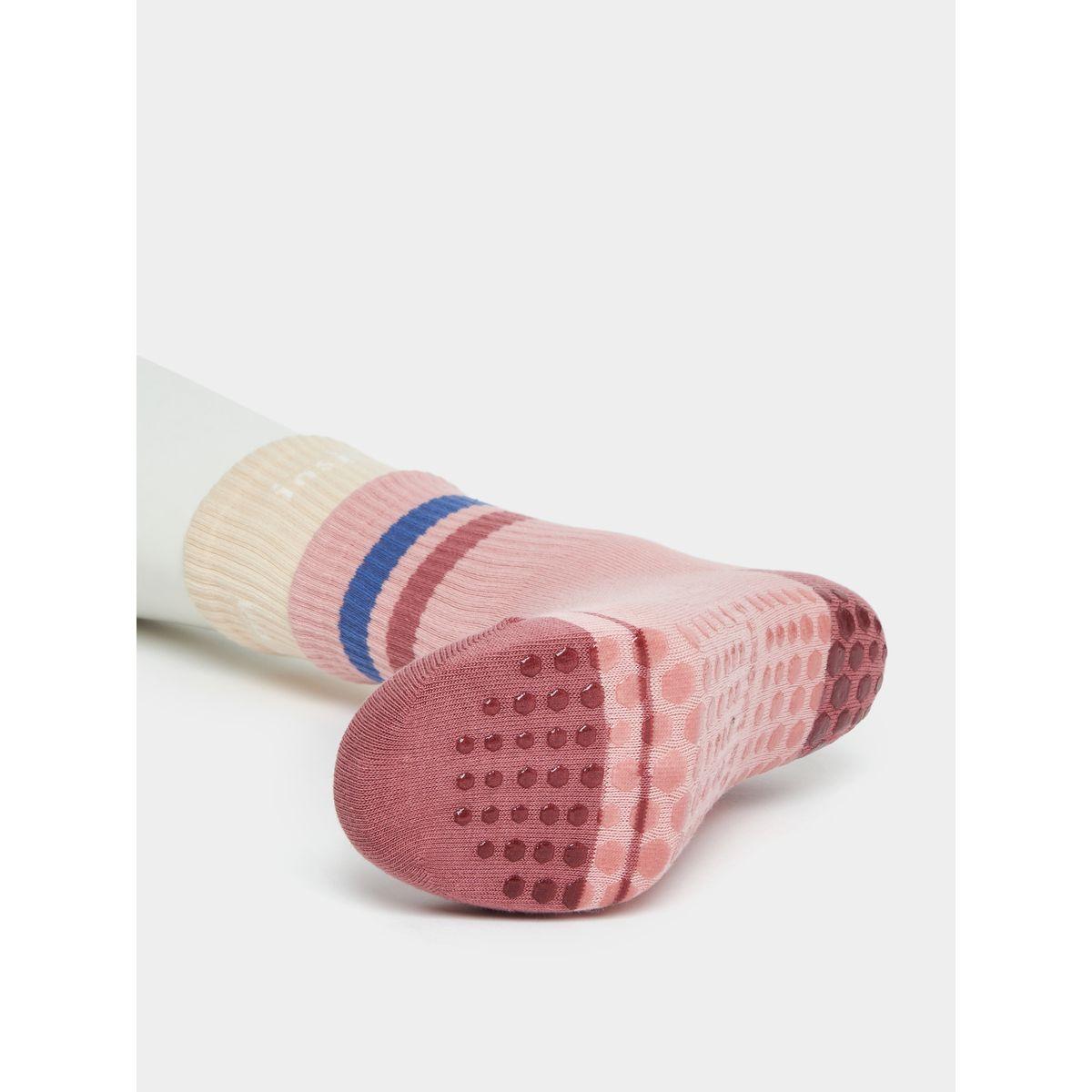 Styli Active Color Block Striped Detail Silicon Pad Base Crew Yoga Socks-women-socksandstockings-image-3