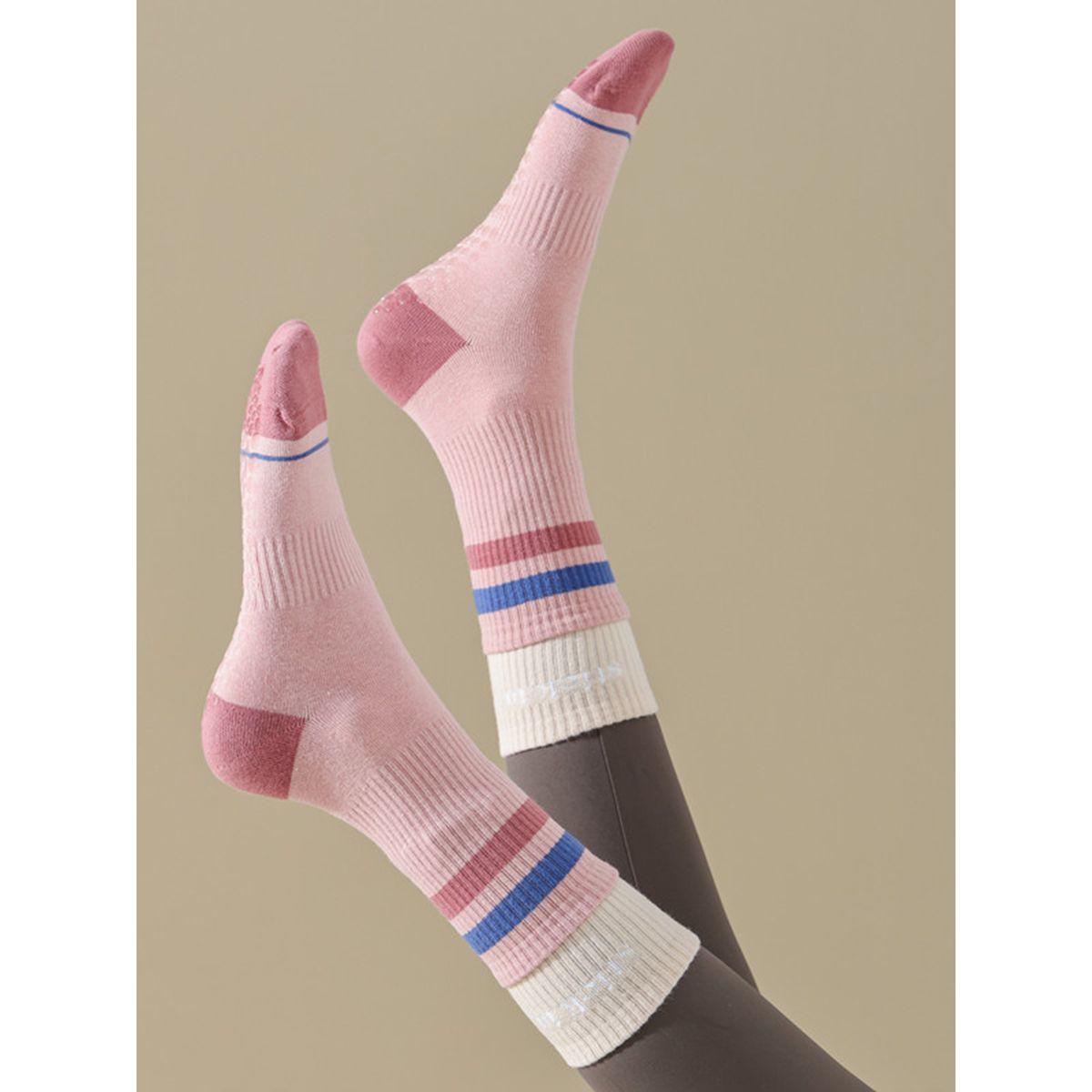 Styli Active Color Block Striped Detail Silicon Pad Base Crew Yoga Socks-women-socksandstockings-image-5