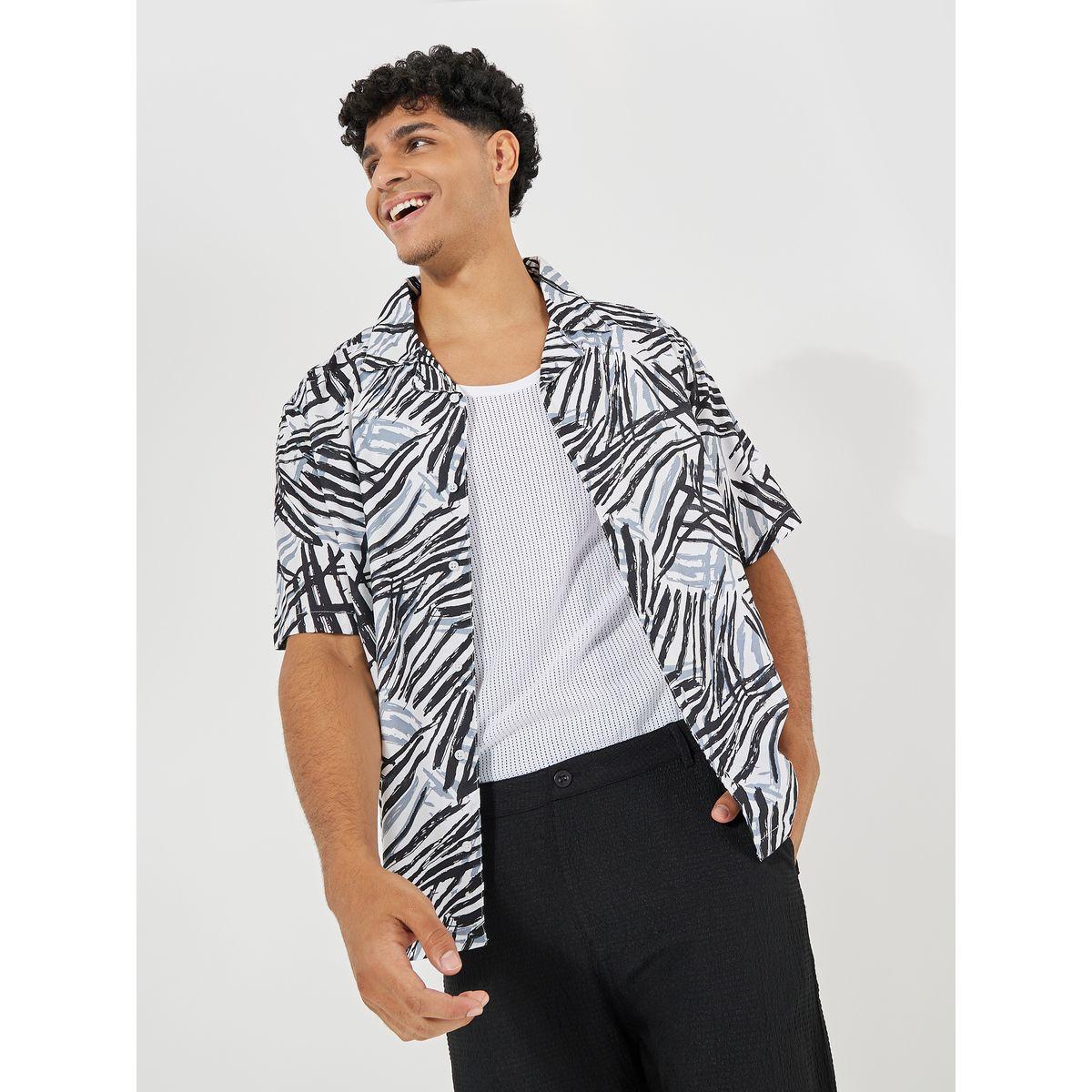 Styli Multicolor Leaf Print Resort Collar Relaxed Fit Shirt-men-clothing-shirts-image-1