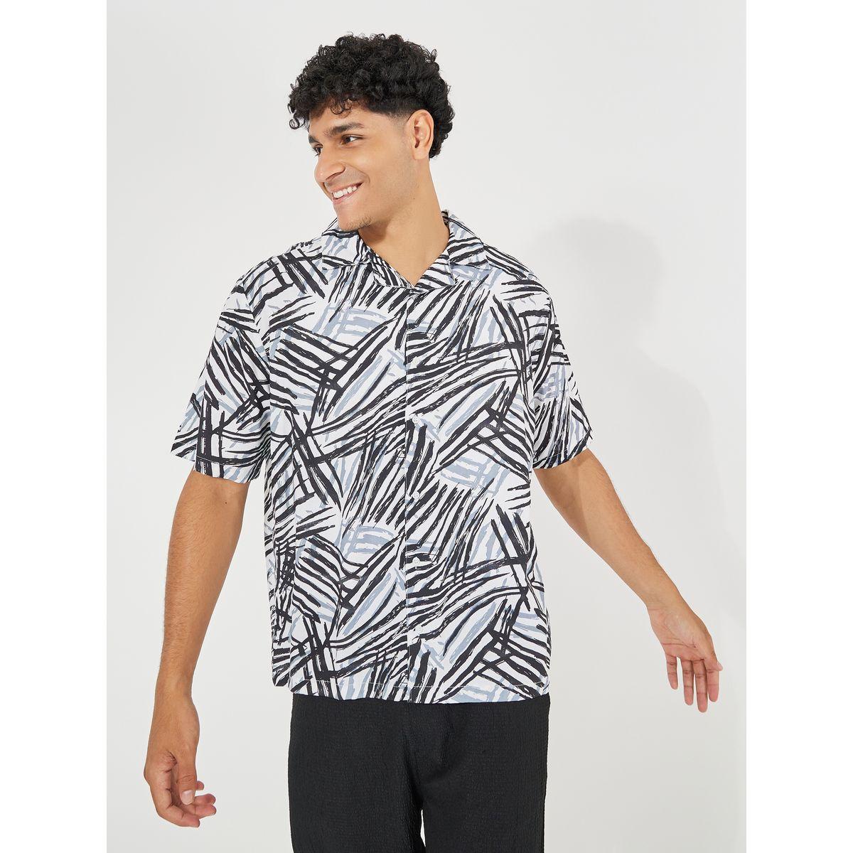 Styli Multicolor Leaf Print Resort Collar Relaxed Fit Shirt-men-clothing-shirts-image-3