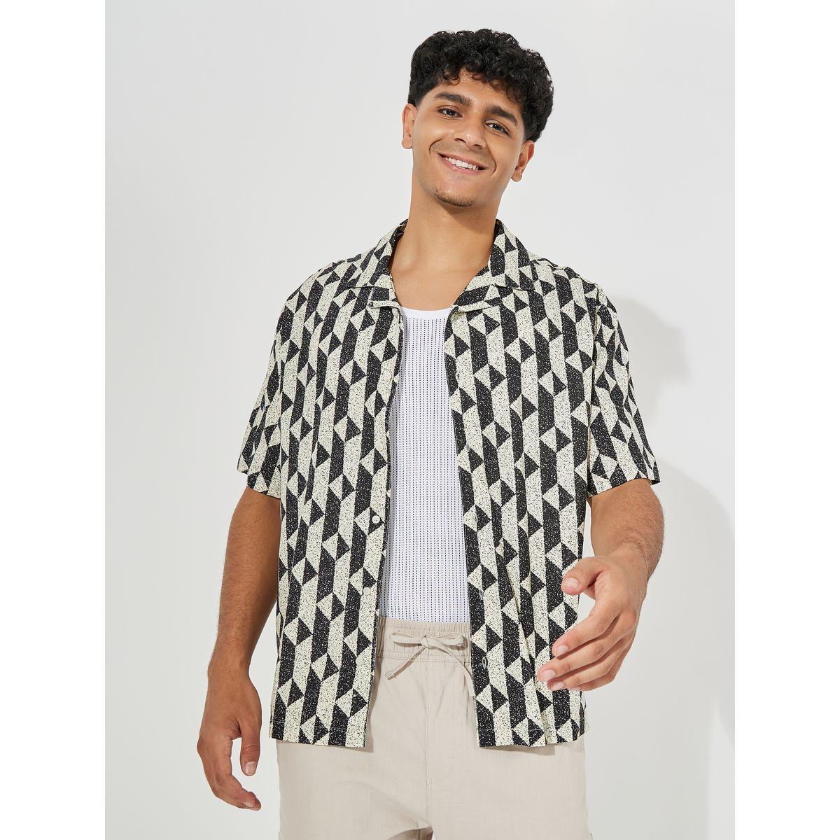 Styli Geometric Print Resort Collar Relaxed Fit Shirt-men-clothing-shirts-image-1