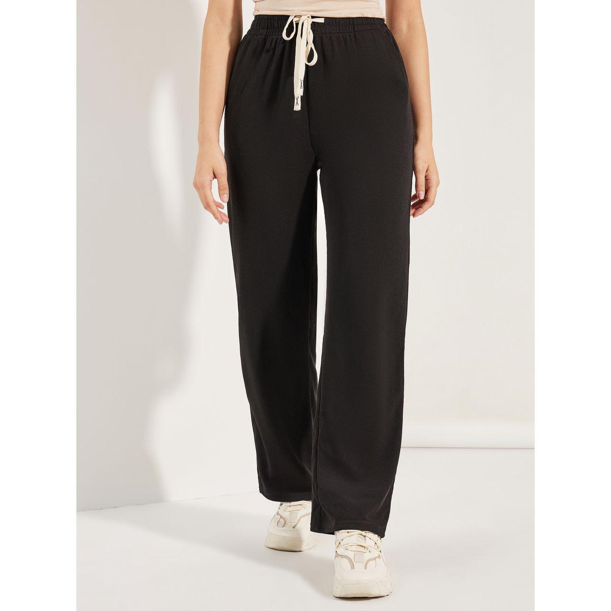 Styli Ribbed Straight Leg Pants with Drawstring-women-clothing-bottoms-trousers-image-2