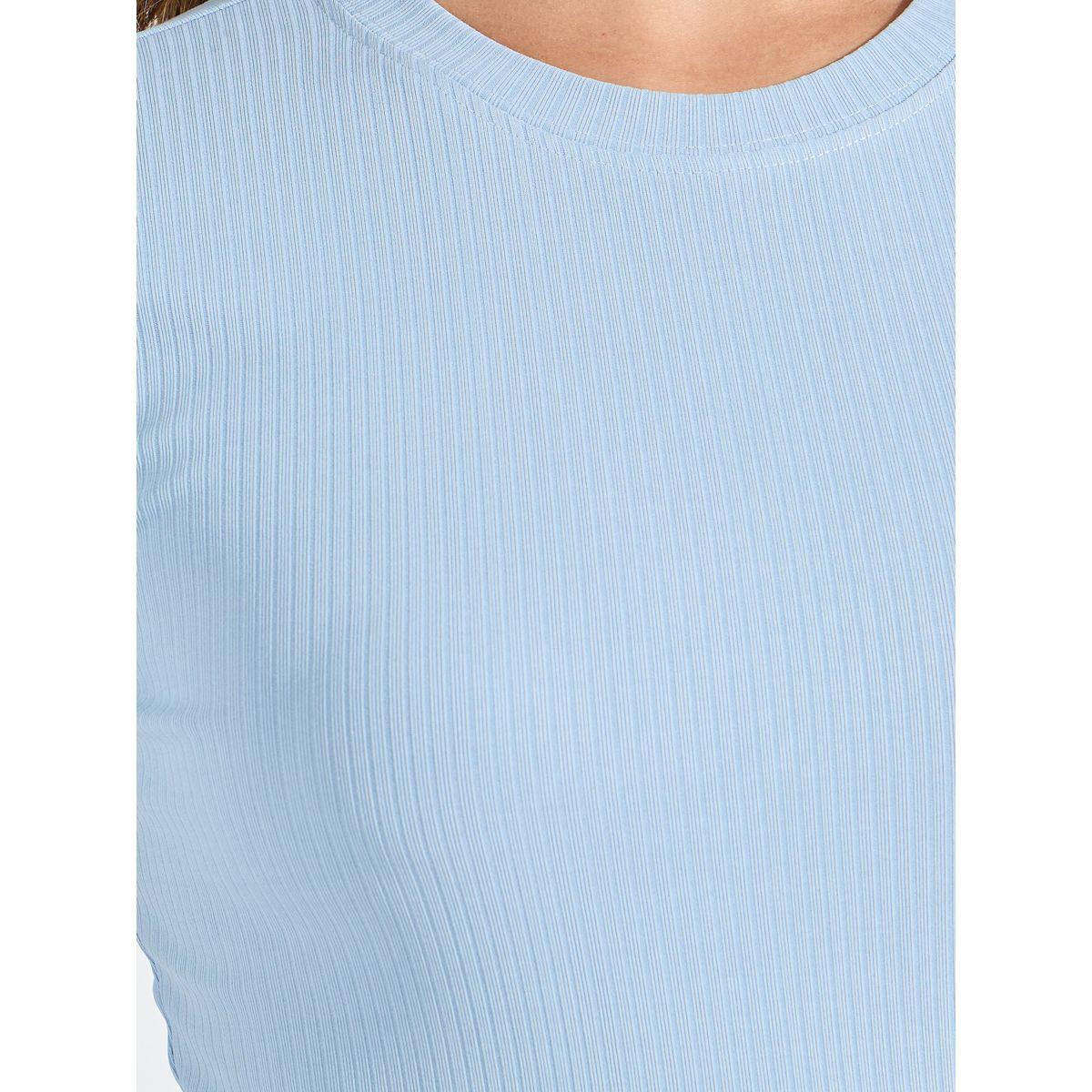 تيشيرت سادة مضلع بياقة دائرية-women-clothing-tshirts-image-4