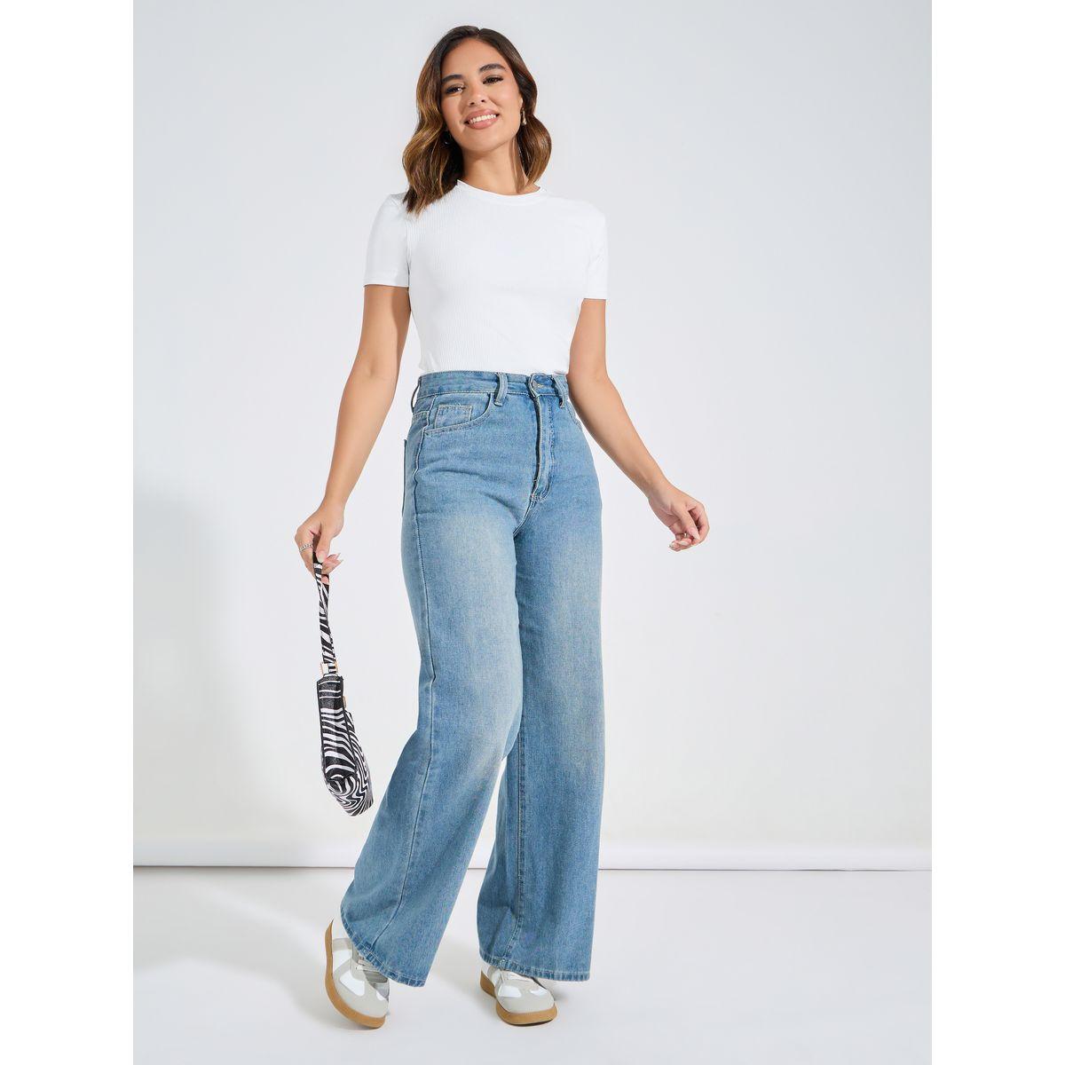 تيشيرت سادة مضلع بياقة دائرية-women-clothing-tshirts-image-2