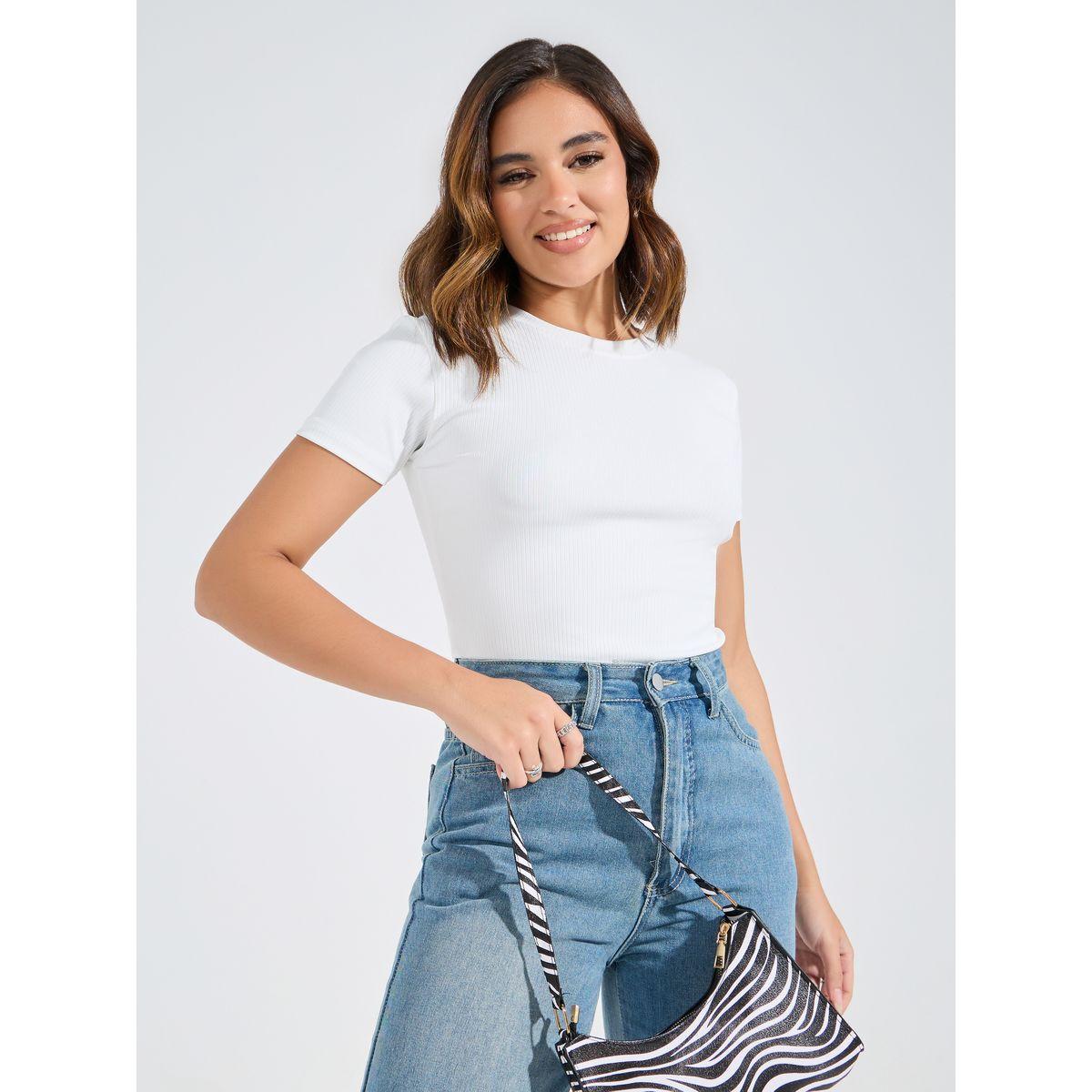 Styli Ribbed Fitted Round Neck Plain T-Shirt-women-clothing-tshirts-image-3