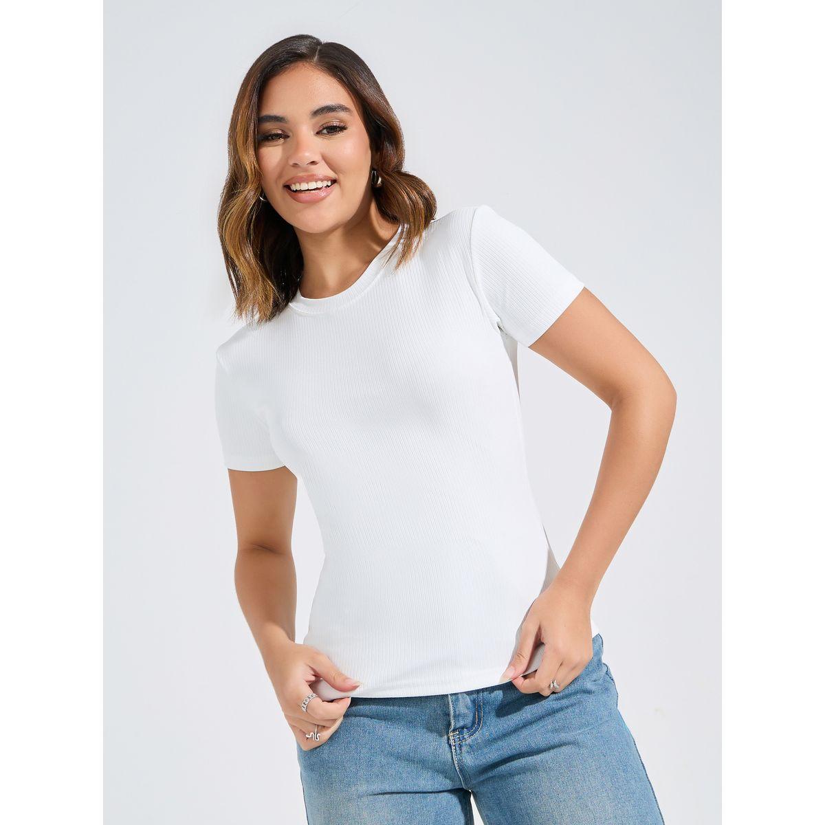 Styli Ribbed Fitted Round Neck Plain T-Shirt-women-clothing-tshirts-image-4