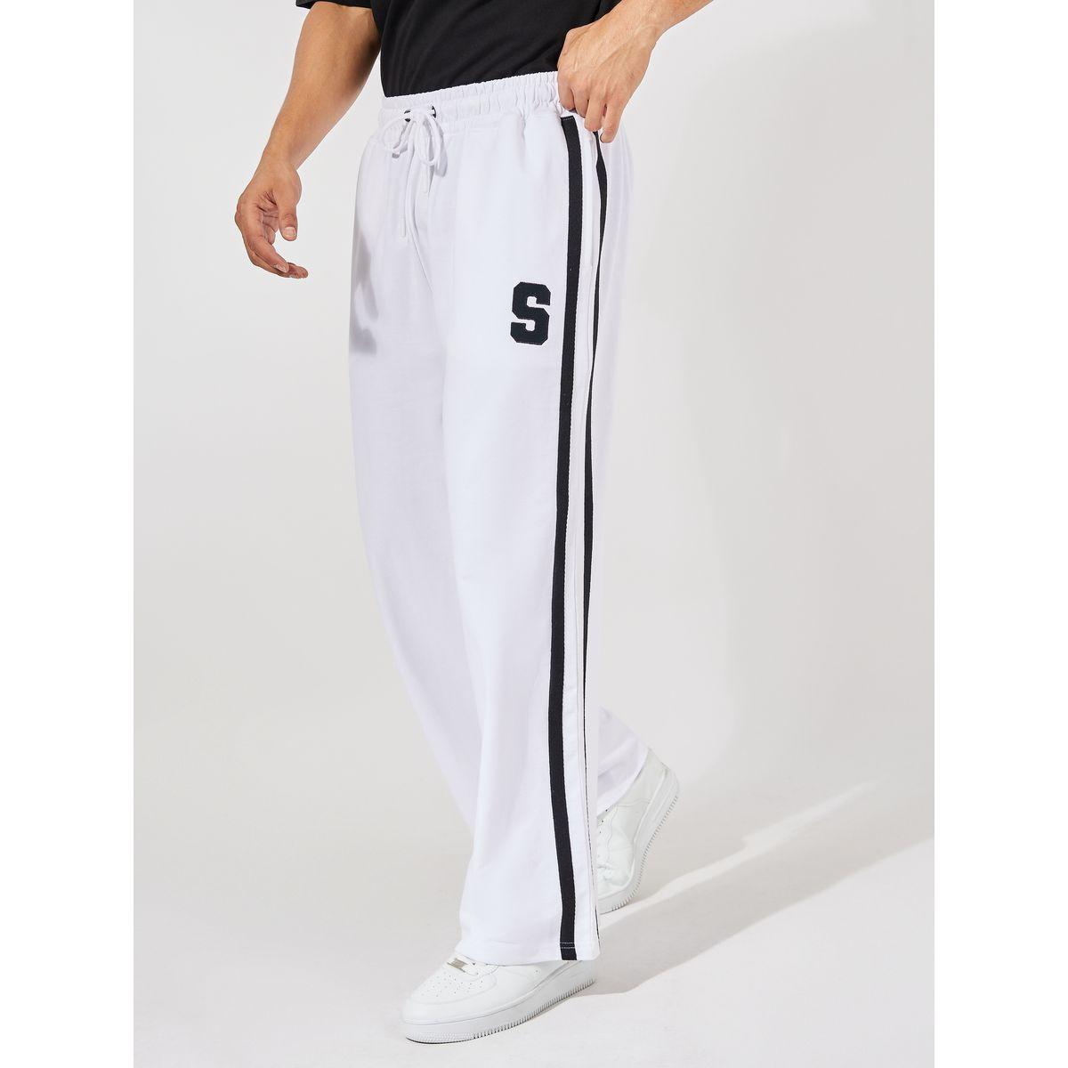 جوغر بارجل واسعة واشرطة جانبية وحرف مُطرّز-men-clothing-bottoms-joggers-image-1
