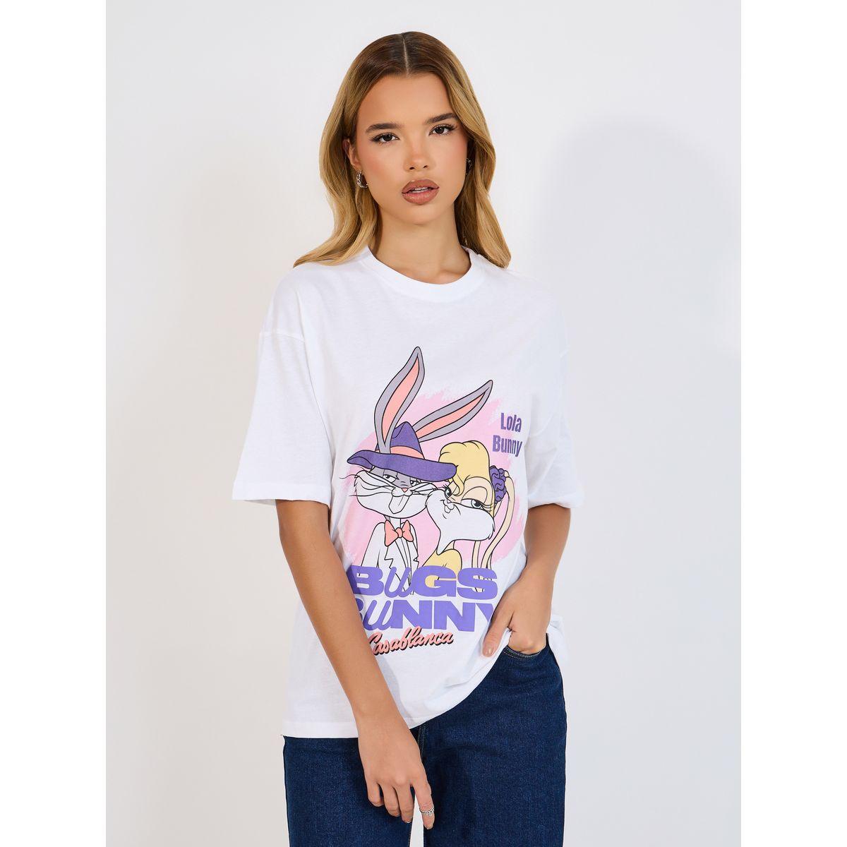 Styli Bugs Bunny Puff Print Oversized T-Shirt with Dropped Shoulder-women-clothing-tshirts-image-1