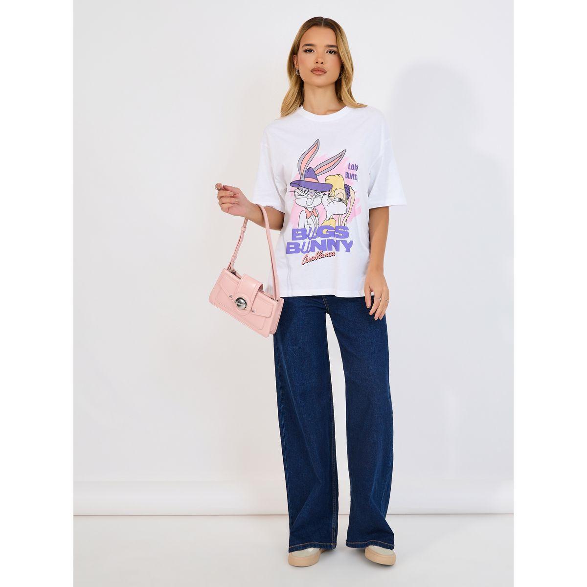 Styli Bugs Bunny Puff Print Oversized T-Shirt with Dropped Shoulder-women-clothing-tshirts-image-2