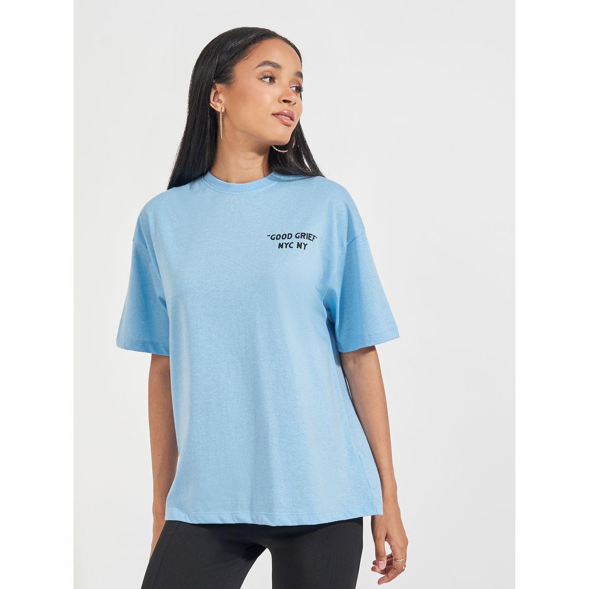 Styli Acid Wash Peanuts Records Print Oversized T-Shirt-women-clothing-tshirts-image-3