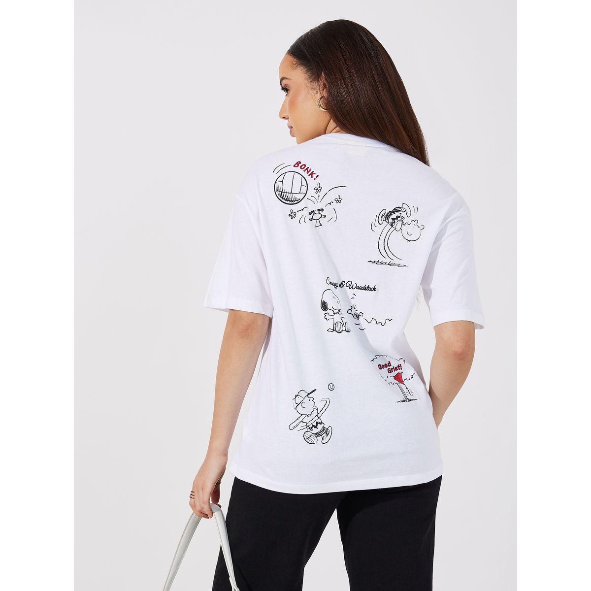 Styli Embroidered Peanuts Sketch Oversized T-Shirt-women-clothing-tshirts-image-1