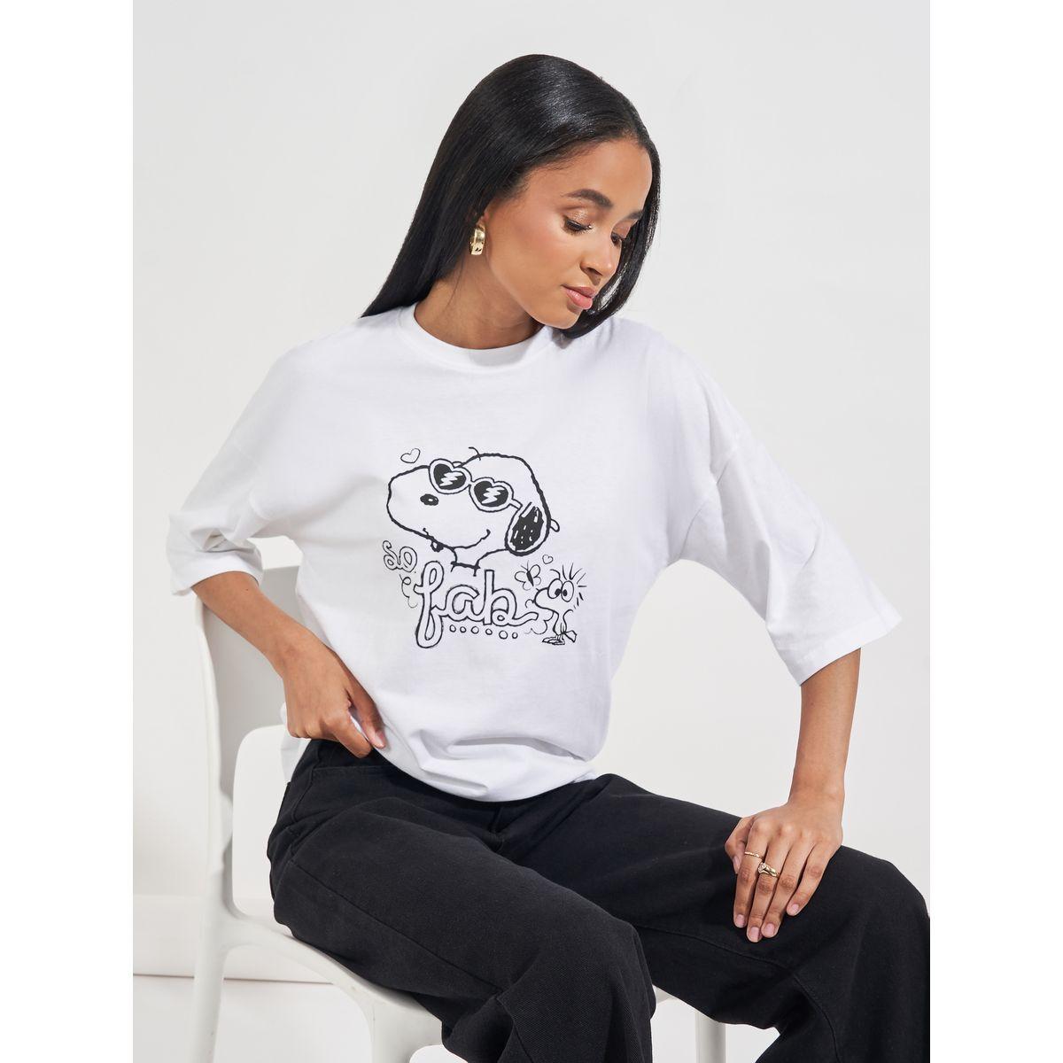 Styli Oversized Peanuts Fab Graphic T-Shirt with Dropped Shoulder-women-clothing-tshirts-image-1