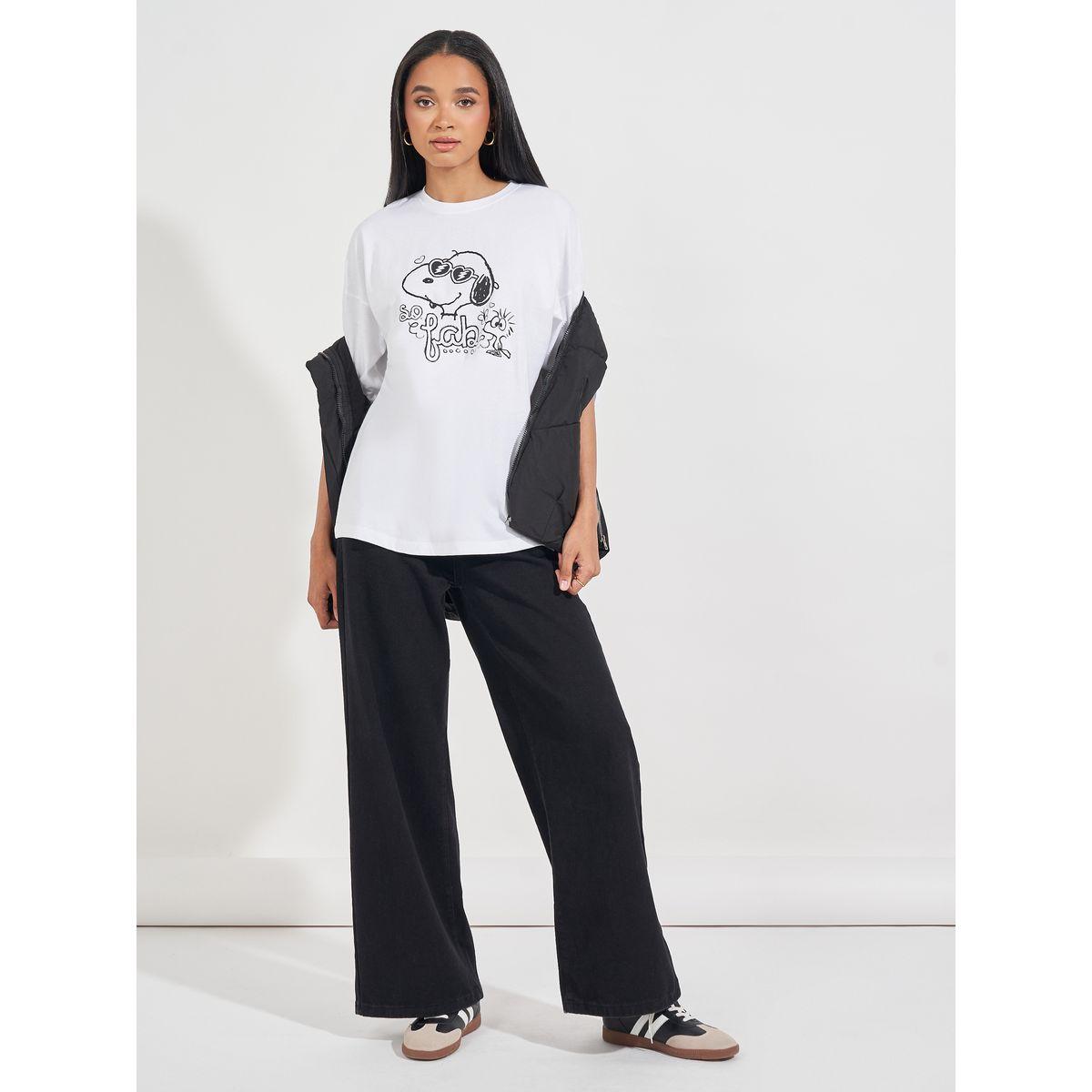 Styli Oversized Peanuts Fab Graphic T-Shirt with Dropped Shoulder-women-clothing-tshirts-image-2