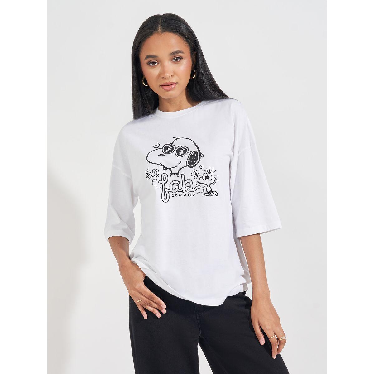 Styli Oversized Peanuts Fab Graphic T-Shirt with Dropped Shoulder-women-clothing-tshirts-image-3