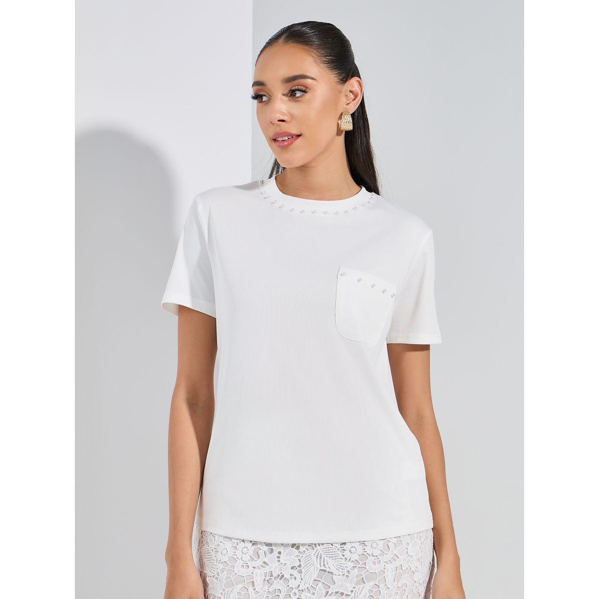 Styli Ribbed Embellished Pocket Round Neck T-Shirt-women-clothing-tshirts-image-3