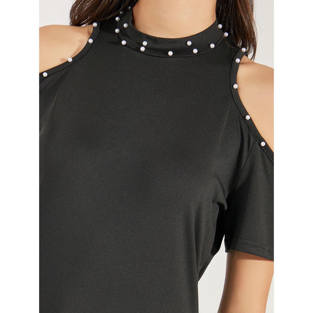 Styli Embellished Cold Shoulder Sleeves Top-women-clothing-tshirts-image-4