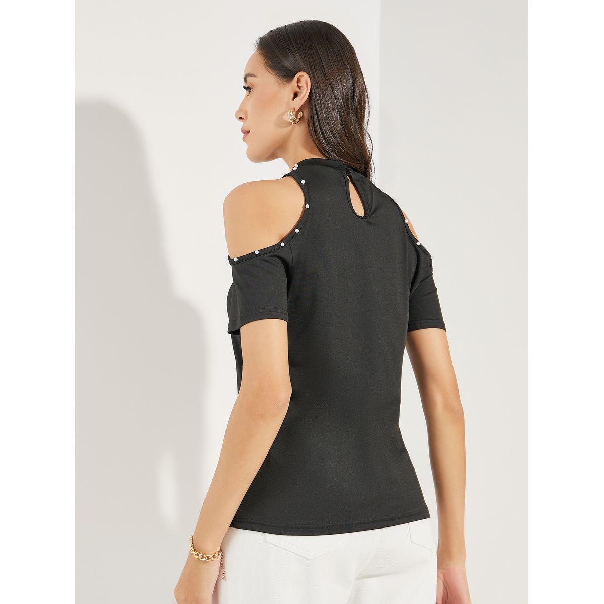Styli Embellished Cold Shoulder Sleeves Top-women-clothing-tshirts-image-5