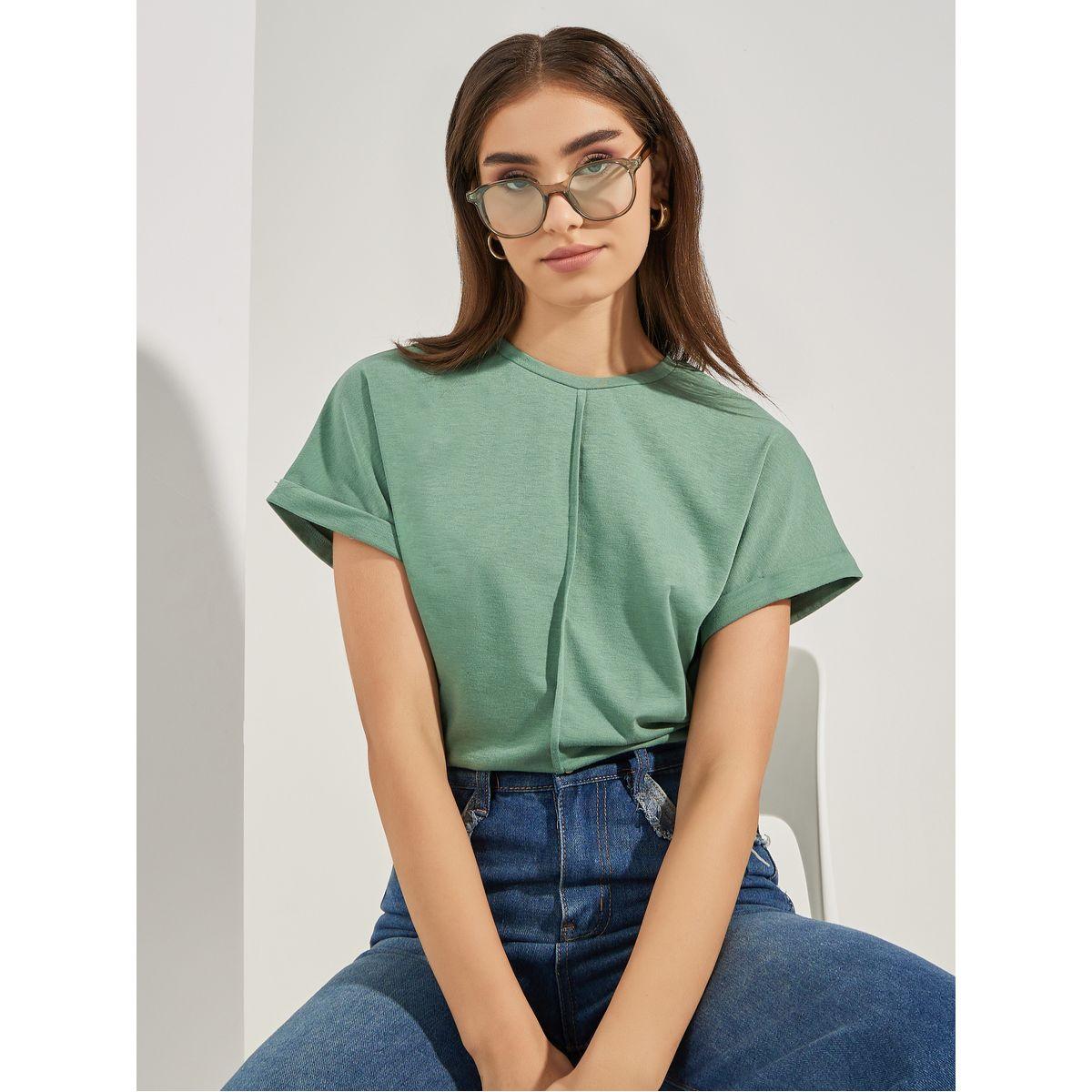 تيشيرت بقصة عادية واكمام كاب-women-clothing-tshirts-image-1