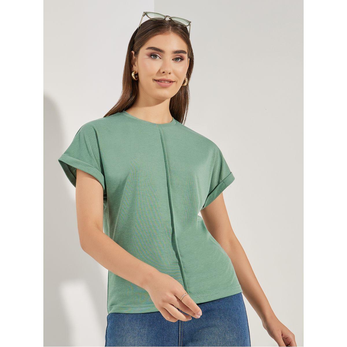 تيشيرت بقصة عادية واكمام كاب-women-clothing-tshirts-image-4