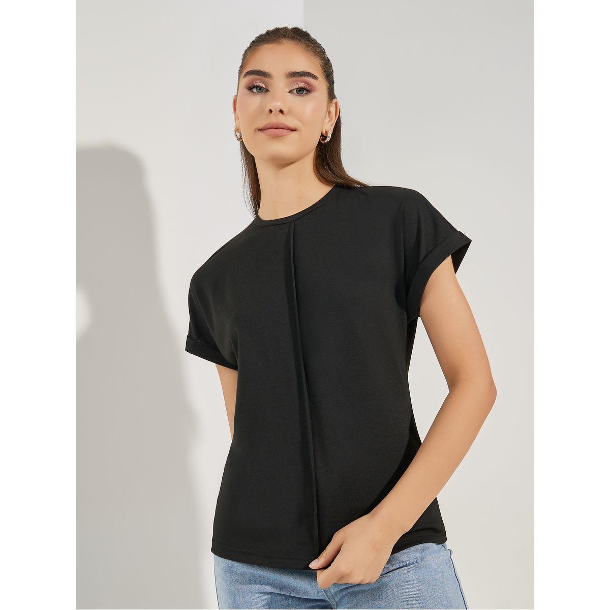 Styli Regular Fit Piping Detail Cap Sleeves T-Shirt-women-clothing-tshirts-image-3
