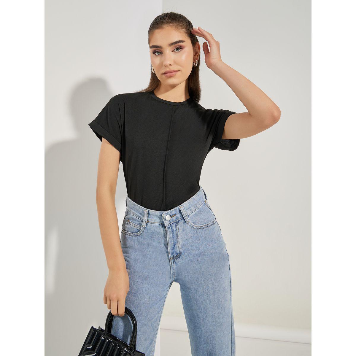 Styli Regular Fit Piping Detail Cap Sleeves T-Shirt-women-clothing-tshirts-image-5