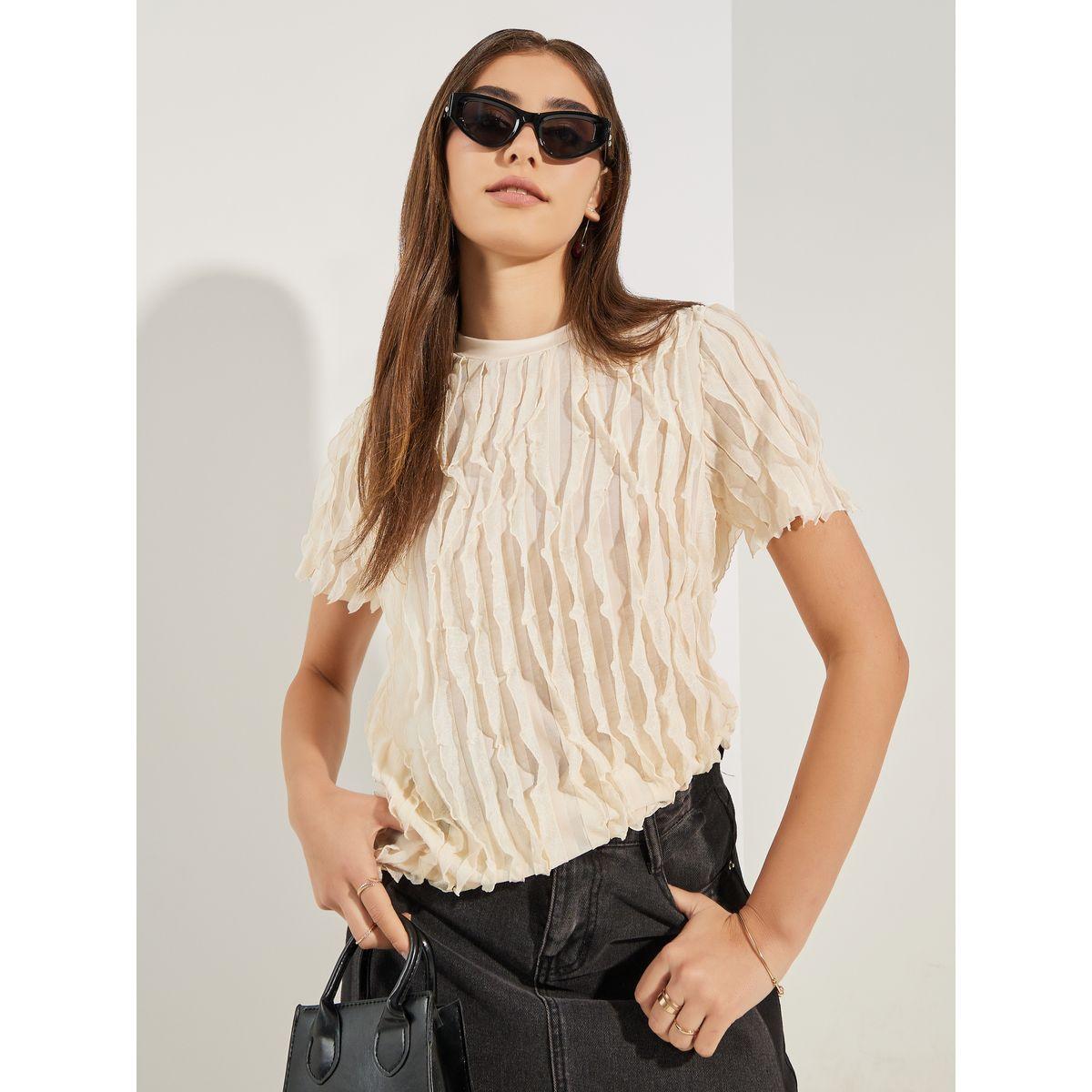 Styli Regular Fit Textured Round Neck T-Shirt-women-clothing-tshirts-image-1