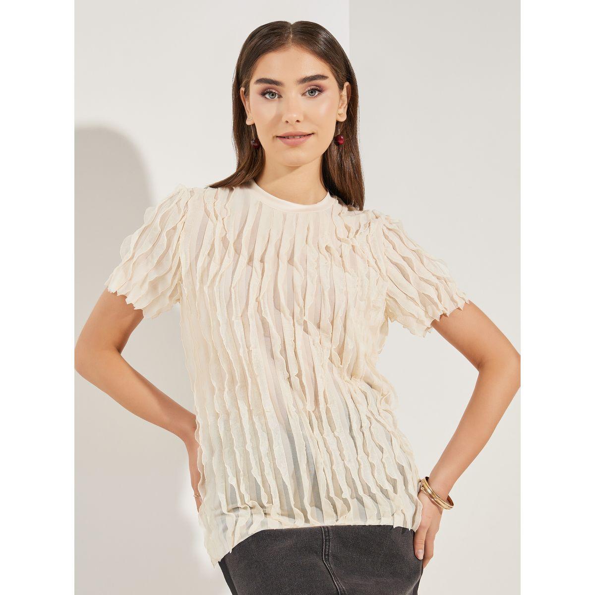 Styli Regular Fit Textured Round Neck T-Shirt-women-clothing-tshirts-image-3