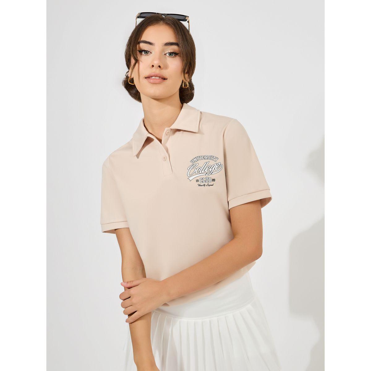 Styli Regular Fit Varsity Print Polo T-Shirt with Half Placket-women-clothing-tshirts-image-3