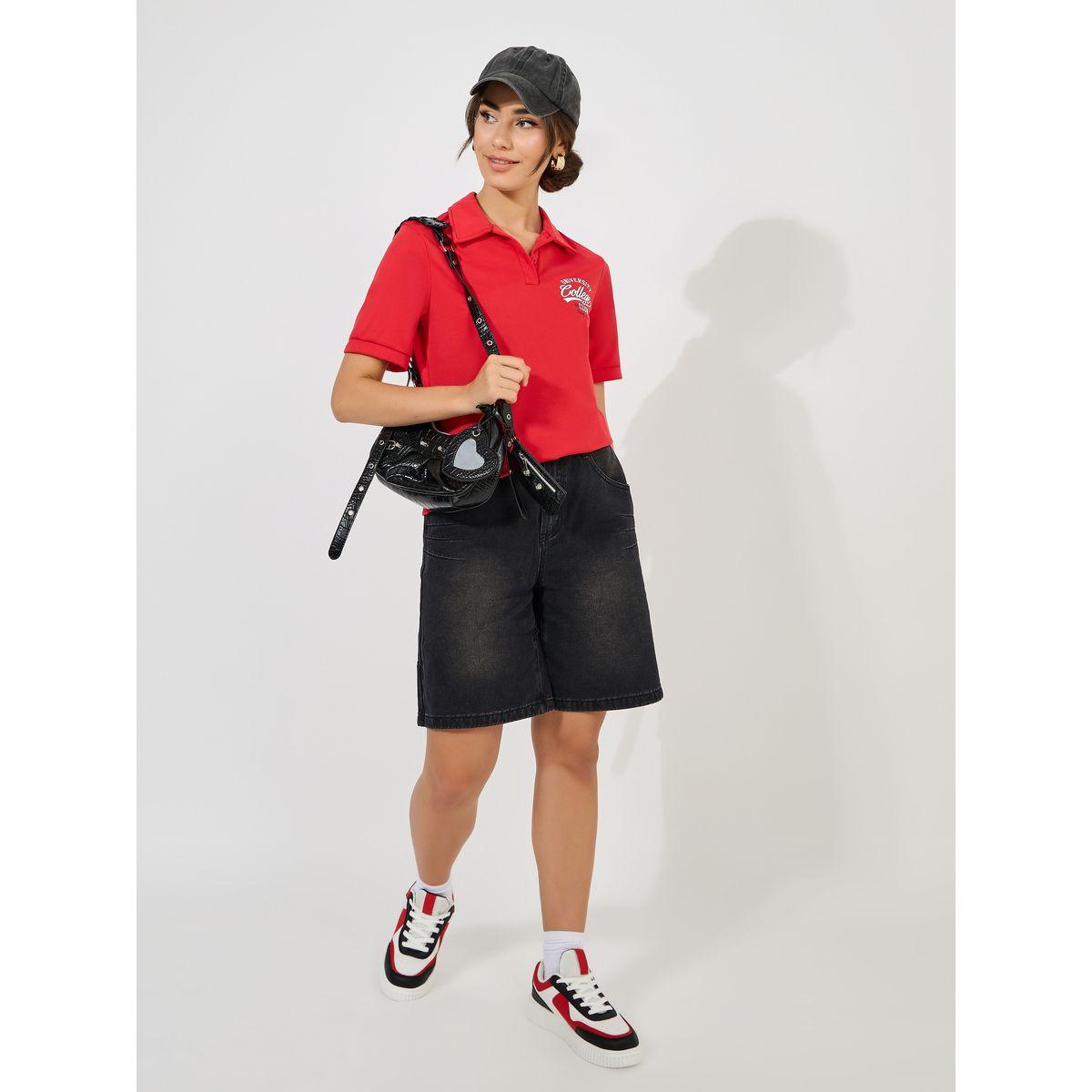 Styli Regular Fit Varsity Print Polo T-Shirt with Half Placket-women-clothing-tshirts-image-3