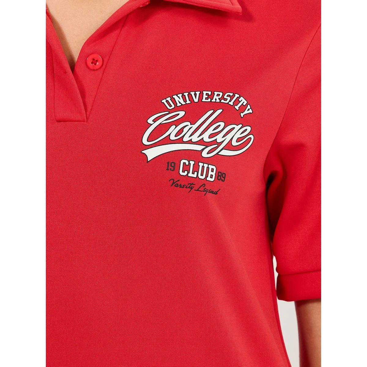 Styli Regular Fit Varsity Print Polo T-Shirt with Half Placket-women-clothing-tshirts-image-4