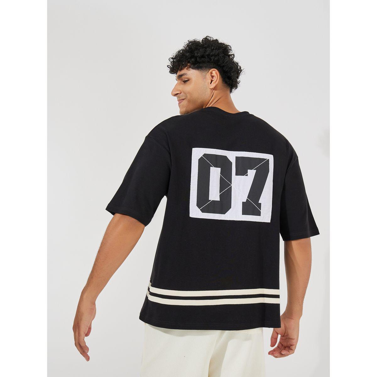 تيشيرت فضفاض مطبع مع حافة مخططة-men-clothing-tshirtsandpolos-tshirts-image-1