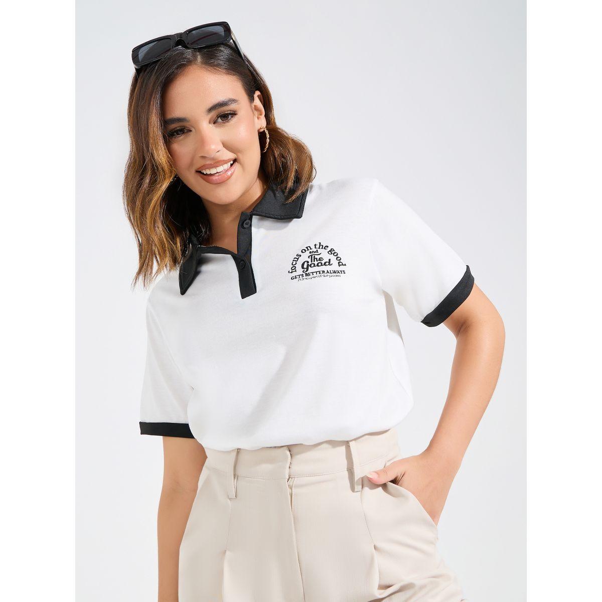 Styli Regular Fit Focus On The Good Embroidered Polo T-Shirt-women-clothing-tshirts-image-1