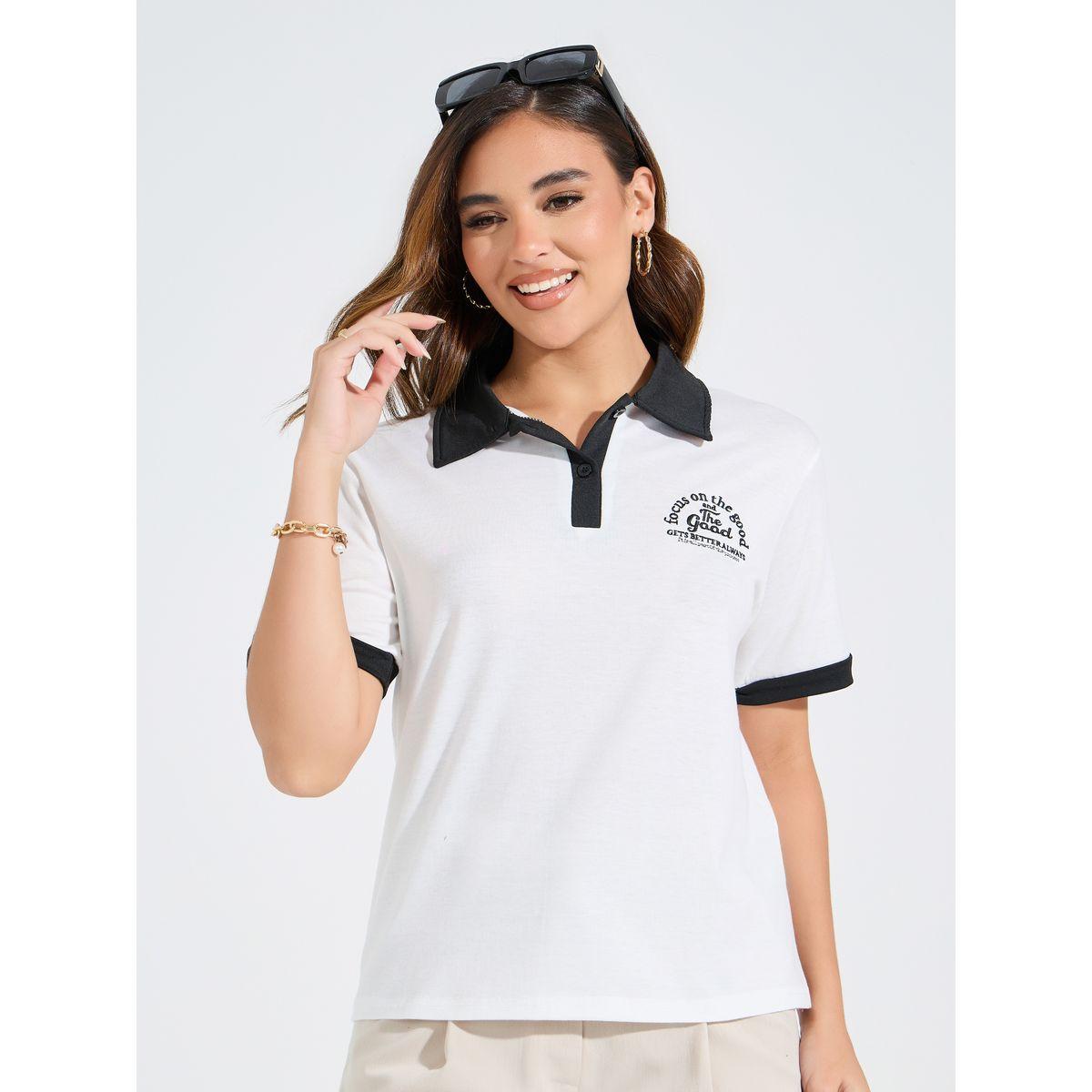 Styli Regular Fit Focus On The Good Embroidered Polo T-Shirt-women-clothing-tshirts-image-3