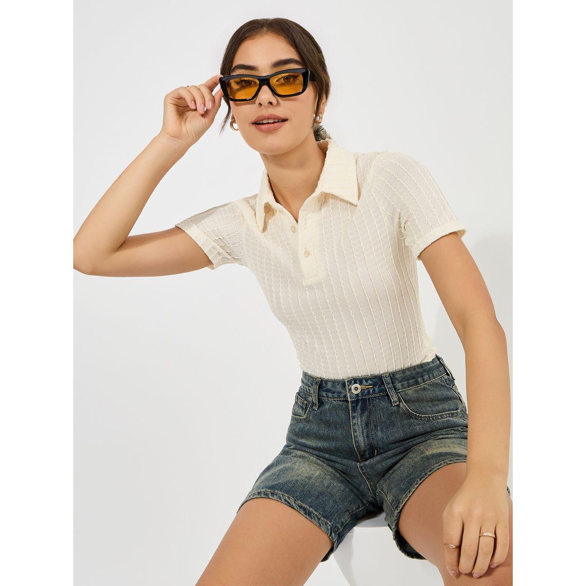 تيشيرت بولو بتفاصيل بارزة الملمس-women-clothing-tshirts-image-1