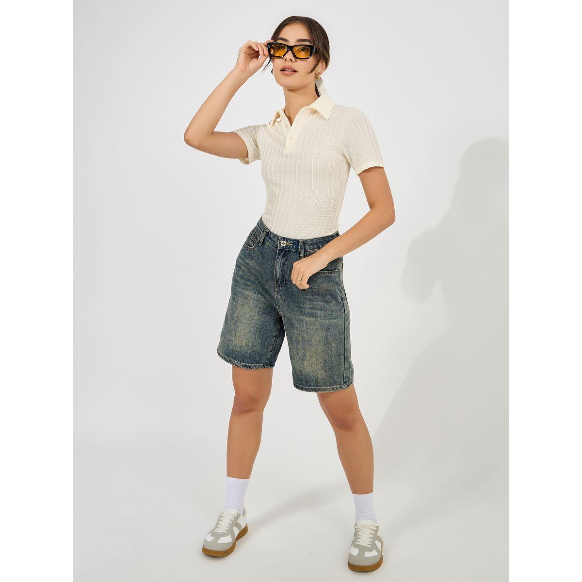 تيشيرت بولو بتفاصيل بارزة الملمس-women-clothing-tshirts-image-2