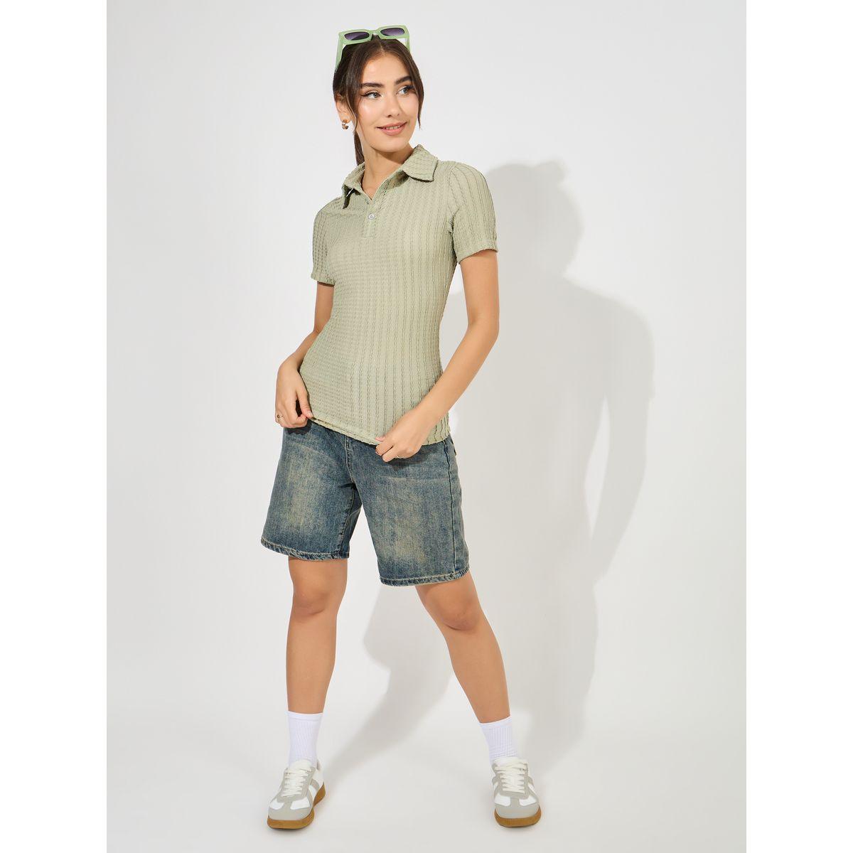 Styli Collar Textured Fitted Polo T-Shirt-women-clothing-tshirts-image-2