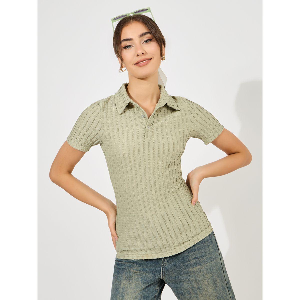 تيشيرت بولو بتفاصيل بارزة الملمس-women-clothing-tshirts-image-3