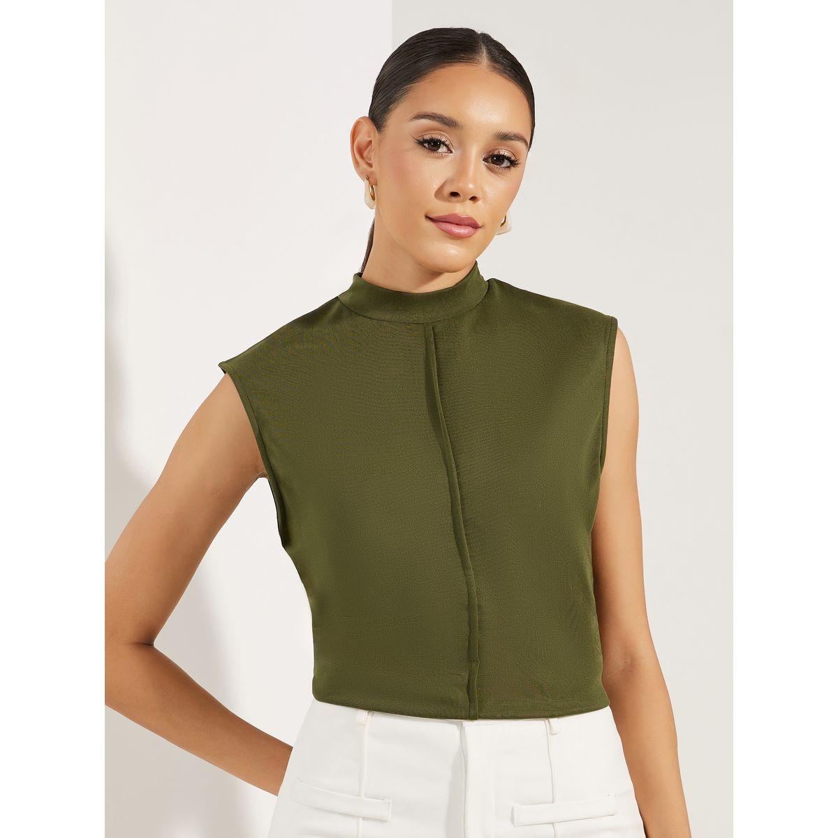 تيشيرت سادة بلا اكمام وياقة عالية-women-clothing-tshirts-image-2