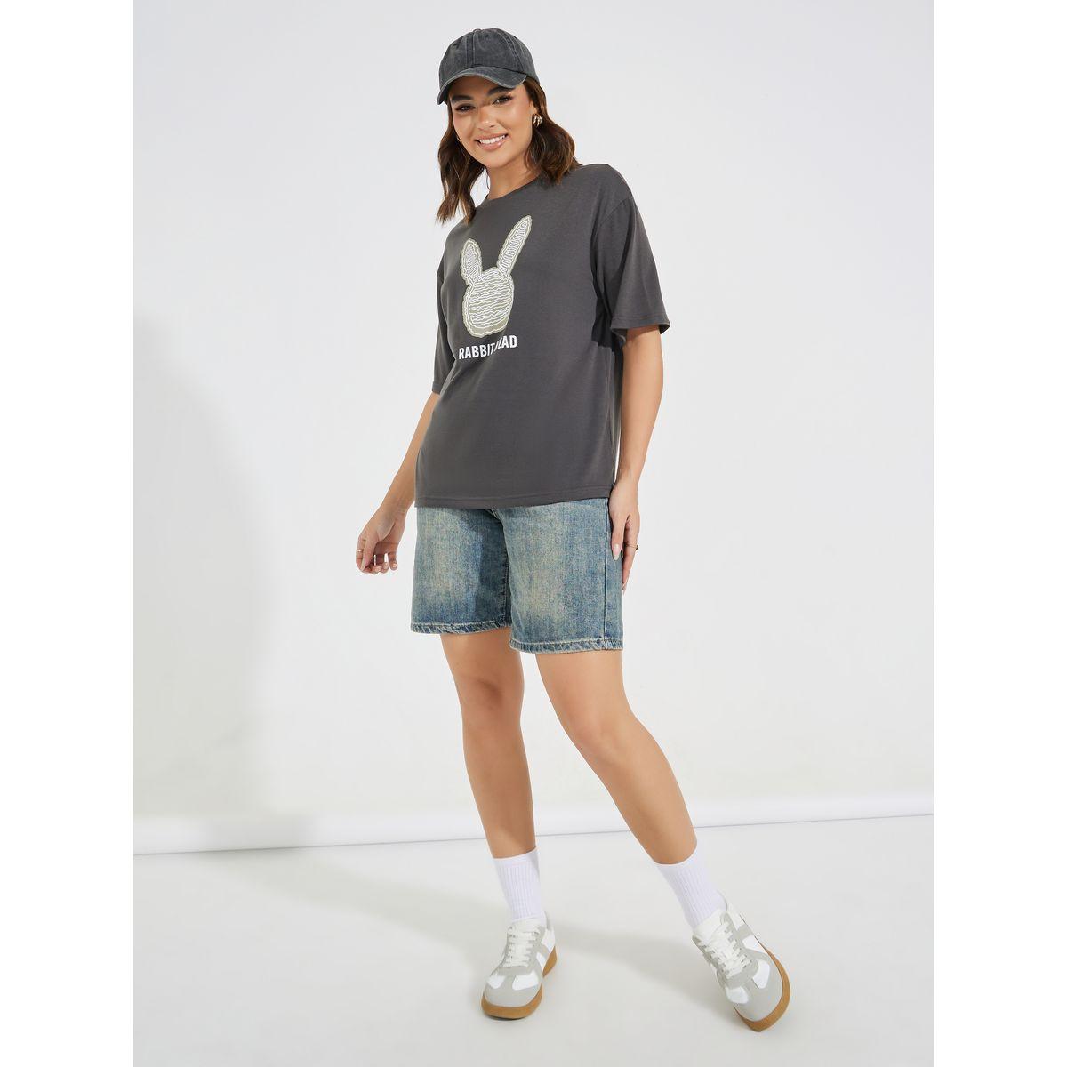 Styli Oversized Rabbit Graphic T-Shirt with Dropped Shoulder-women-clothing-tshirts-image-2