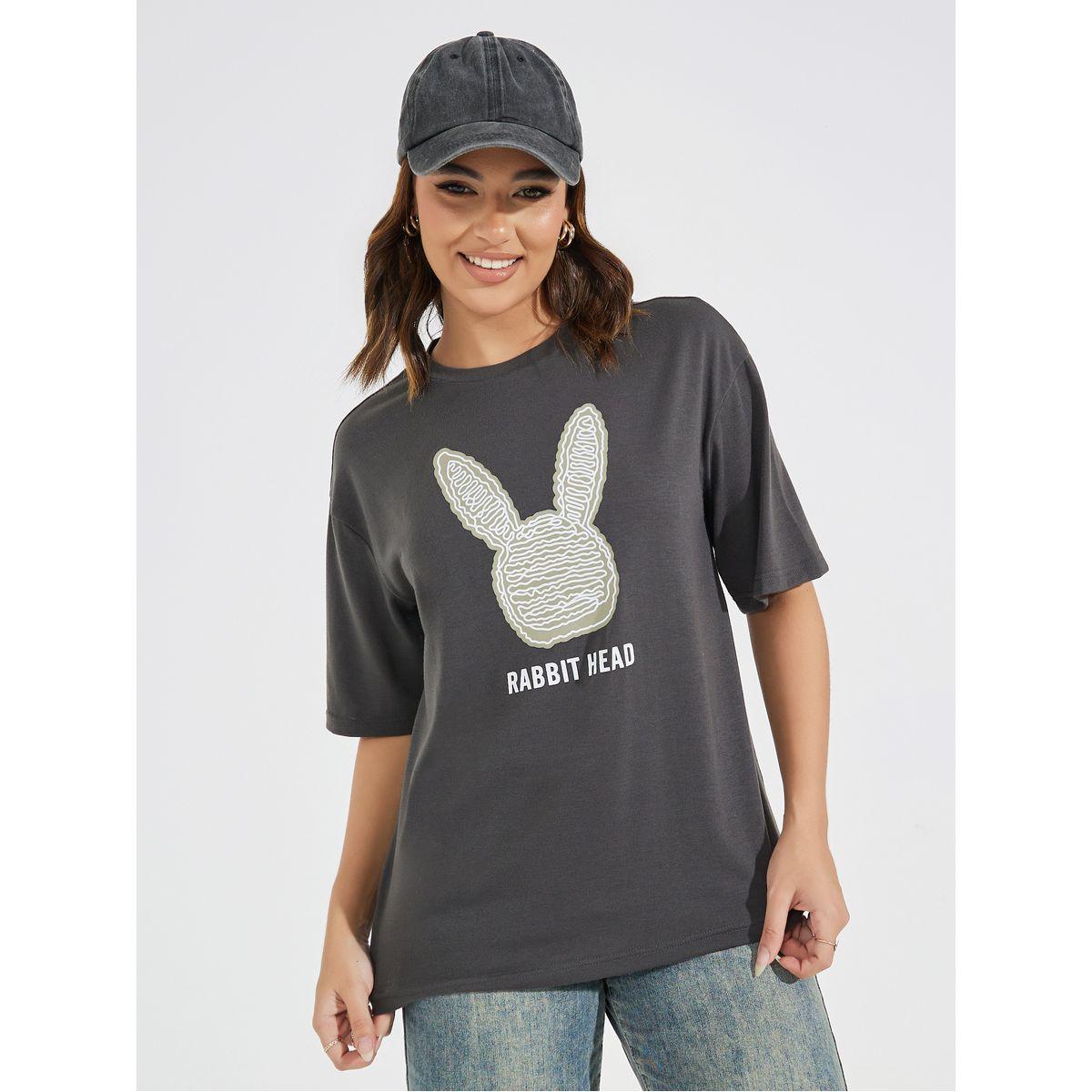 Styli Oversized Rabbit Graphic T-Shirt with Dropped Shoulder-women-clothing-tshirts-image-3