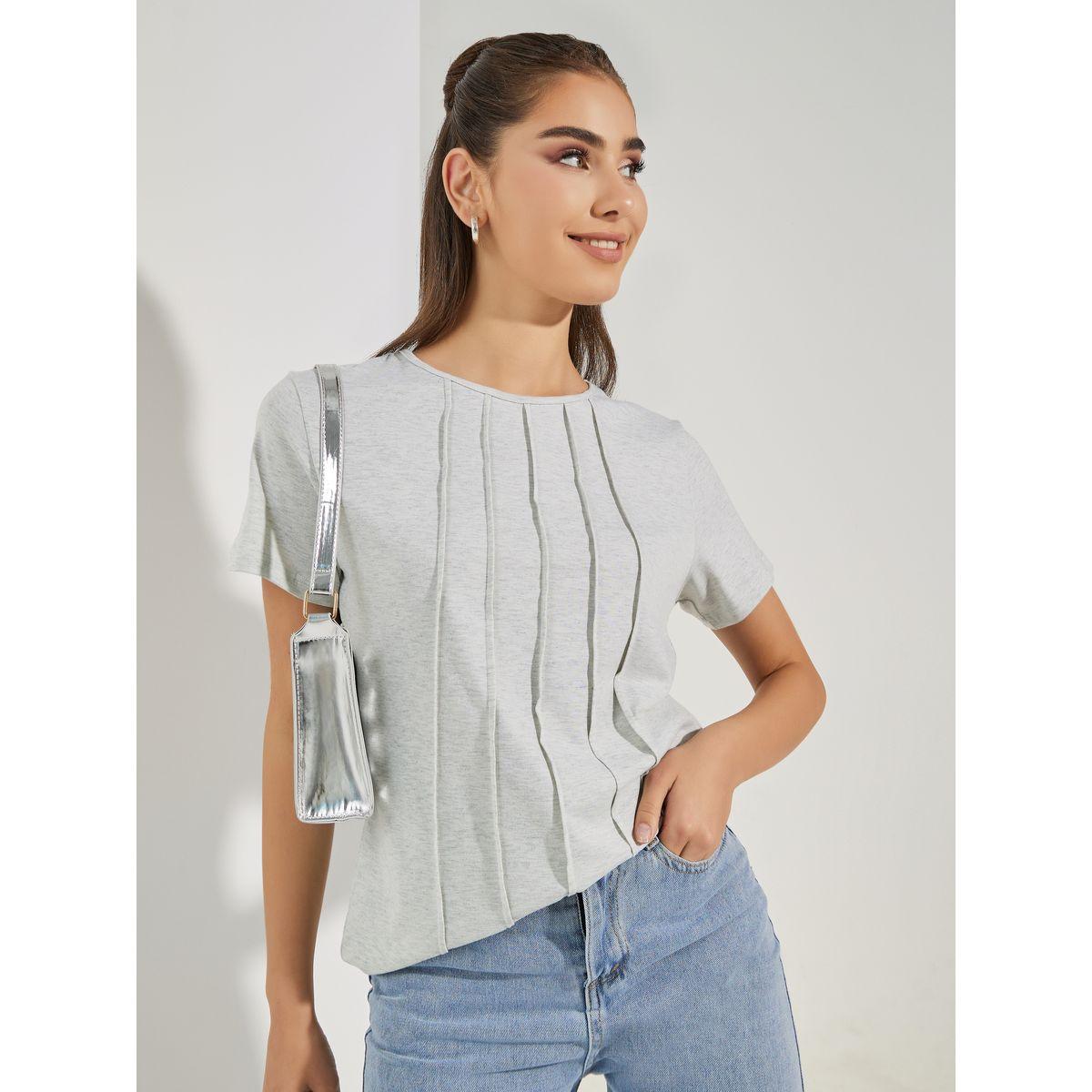 تيشيرت سادة بياقة دائرية واكمام قصيرة-women-clothing-tshirts-image-1