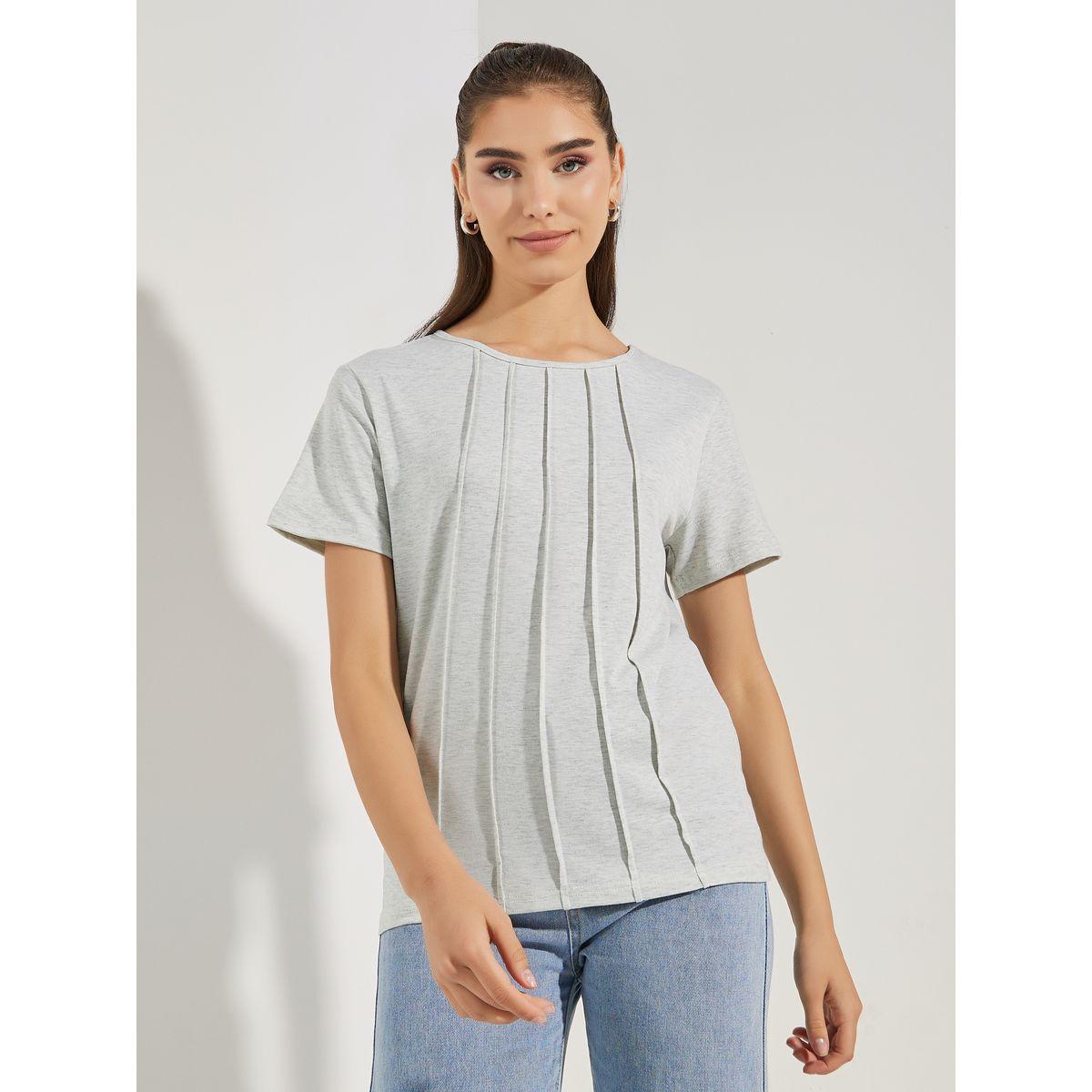 تيشيرت سادة بياقة دائرية واكمام قصيرة-women-clothing-tshirts-image-3