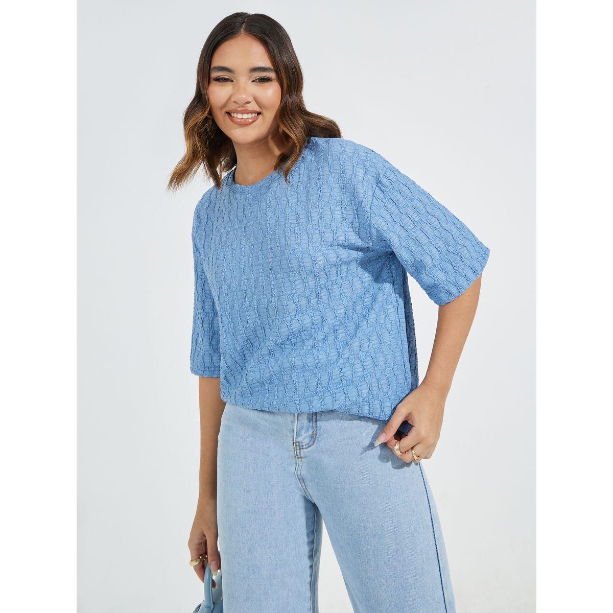 تيشيرت فضفاض بياقة دائرية واكتاف منخفضة-women-clothing-tshirts-image-1