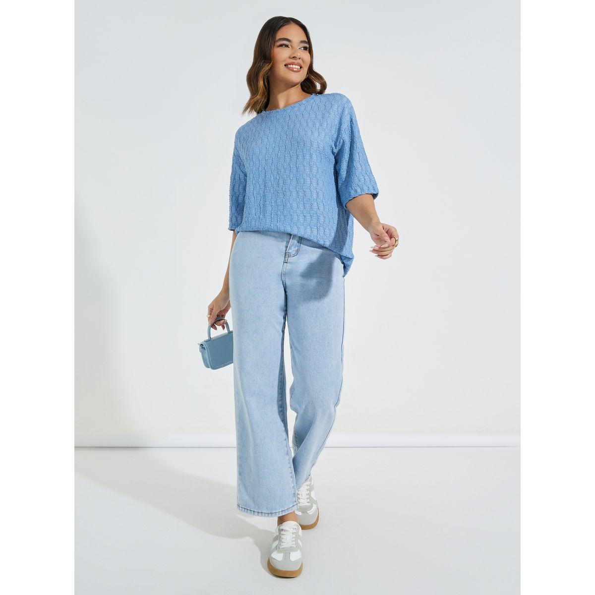 تيشيرت فضفاض بياقة دائرية واكتاف منخفضة-women-clothing-tshirts-image-2