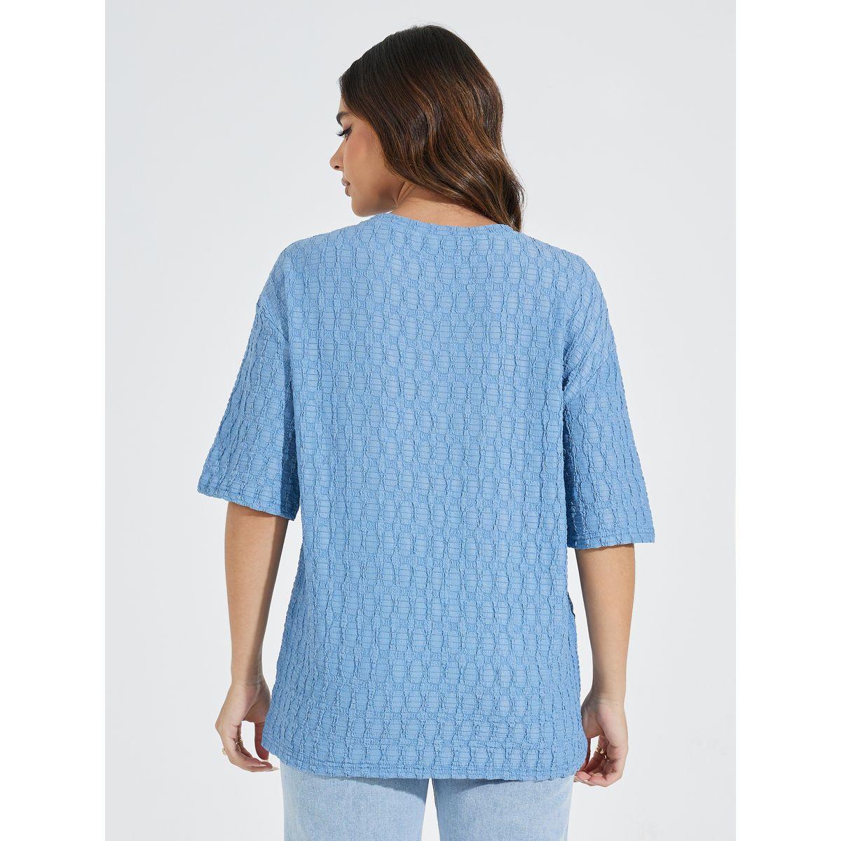 Styli Oversized Textured T-Shirt with Dropped Shoulder-women-clothing-tshirts-image-5