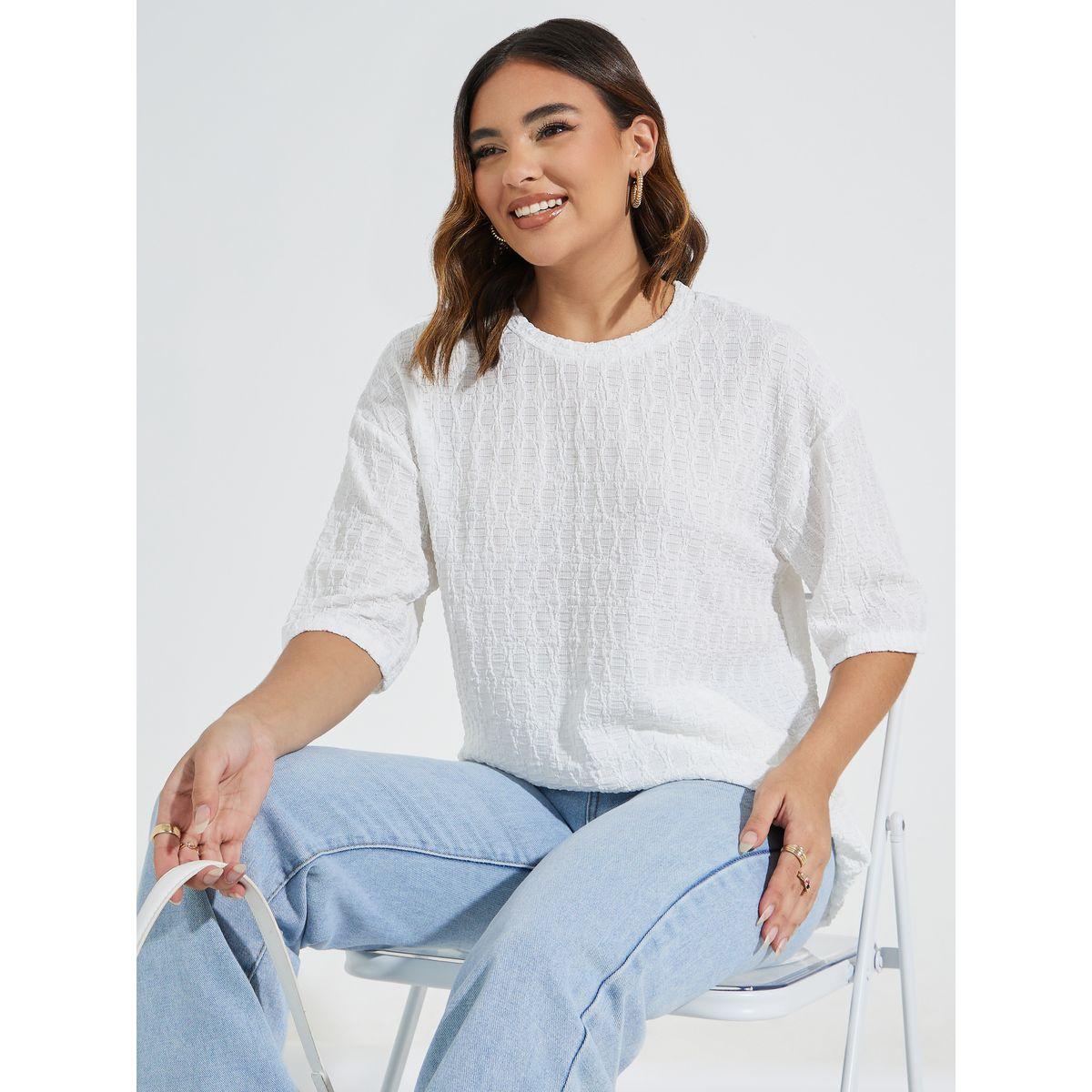 تيشيرت فضفاض بياقة دائرية واكتاف منخفضة-women-clothing-tshirts-image-1