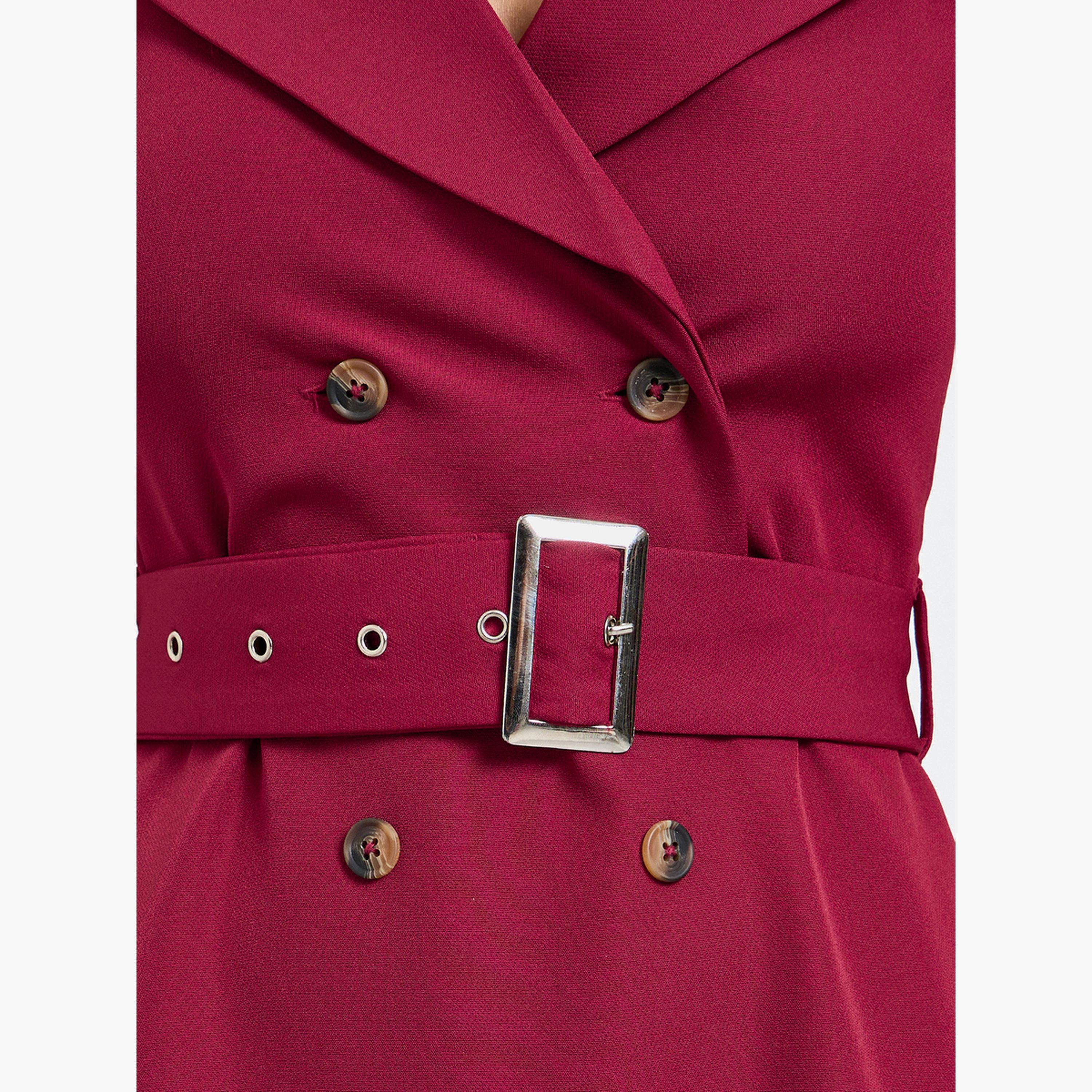 Styli Magenta Sleeveless Blazer Midi Dress with Belt-women-clothing-dresses-image-4
