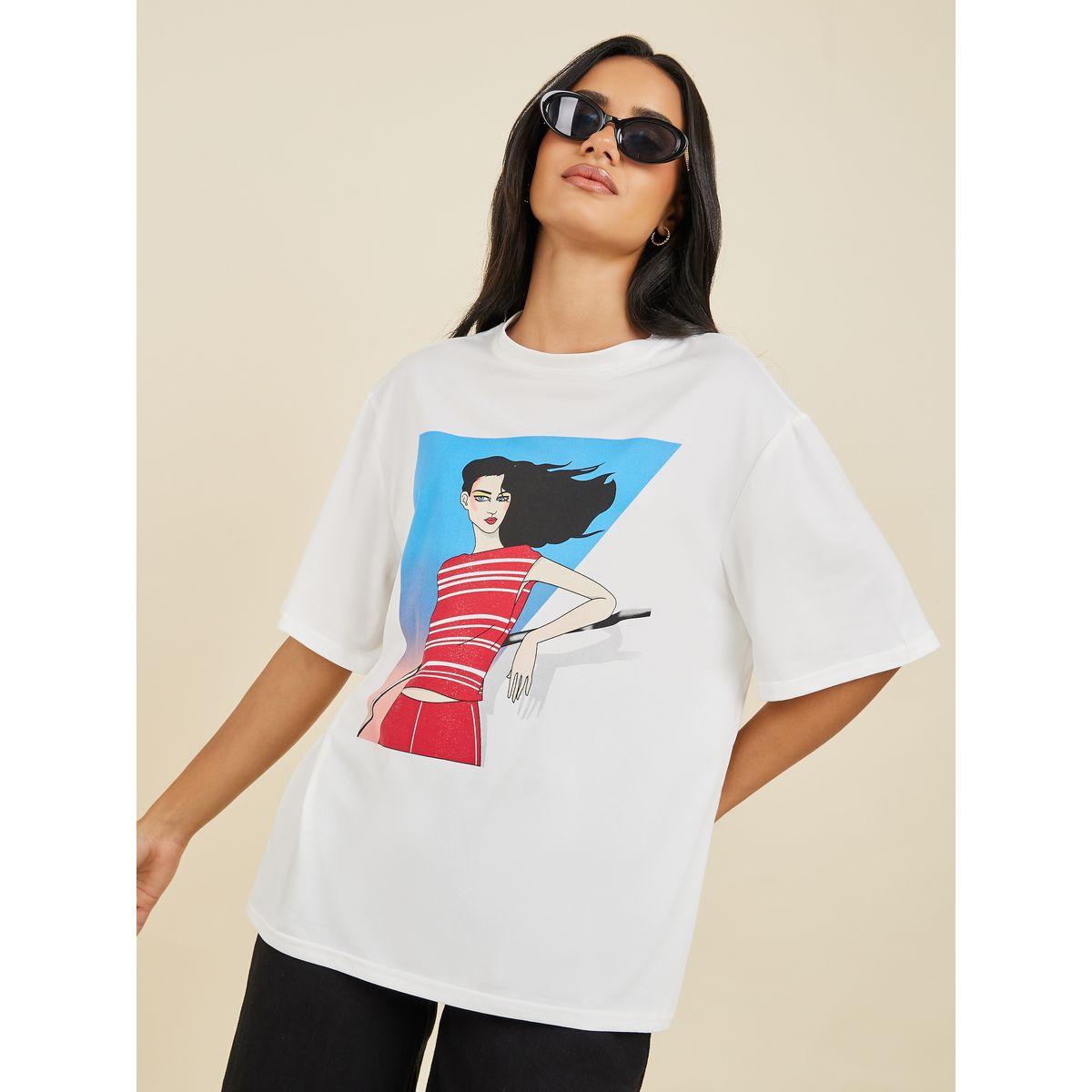 Styli Oversized Girl Graphic Print Longline T-Shirt-women-clothing-tshirts-image-1